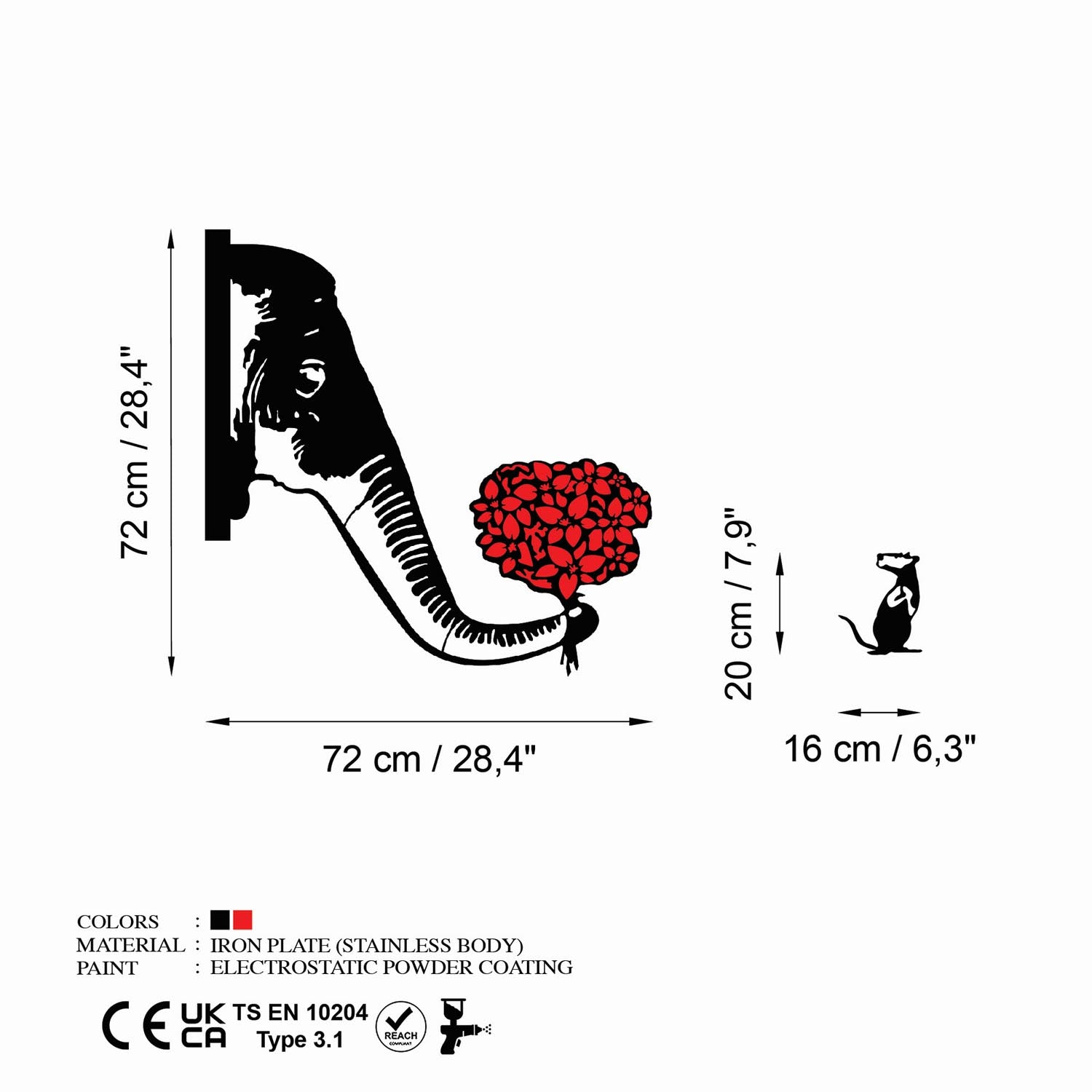 Verleihen Sie Ihrem Zuhause mit der Banksy Metal 04 Wanddeko von Wallity einen Hauch von Kunst. Dieses stilvolle Metallstück in Schwarz-Rot ist ein echter Blickfang!
