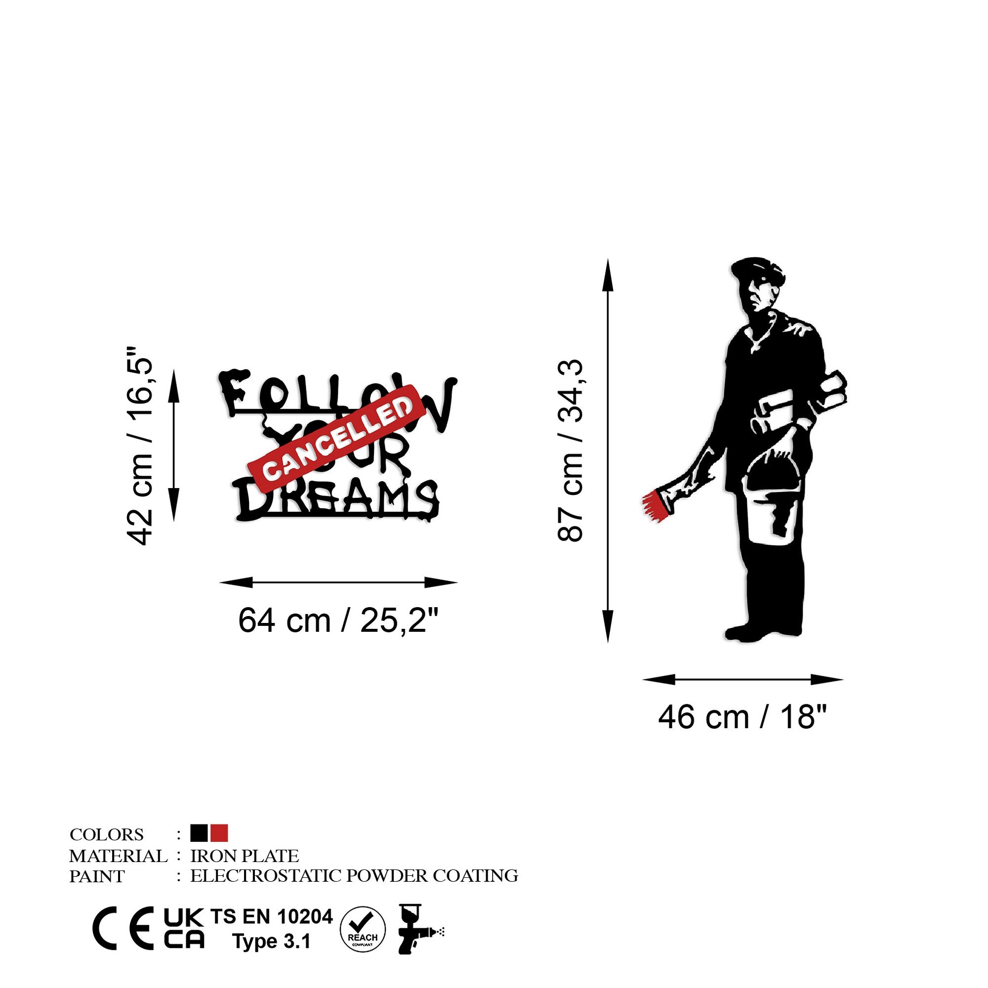 Entdecken Sie die Banksy Metal 06 Wanddeko von Wallity! Stilvolles Design aus robustem Metall in Weiß und Rot, perfekt für Ihr Zuhause.