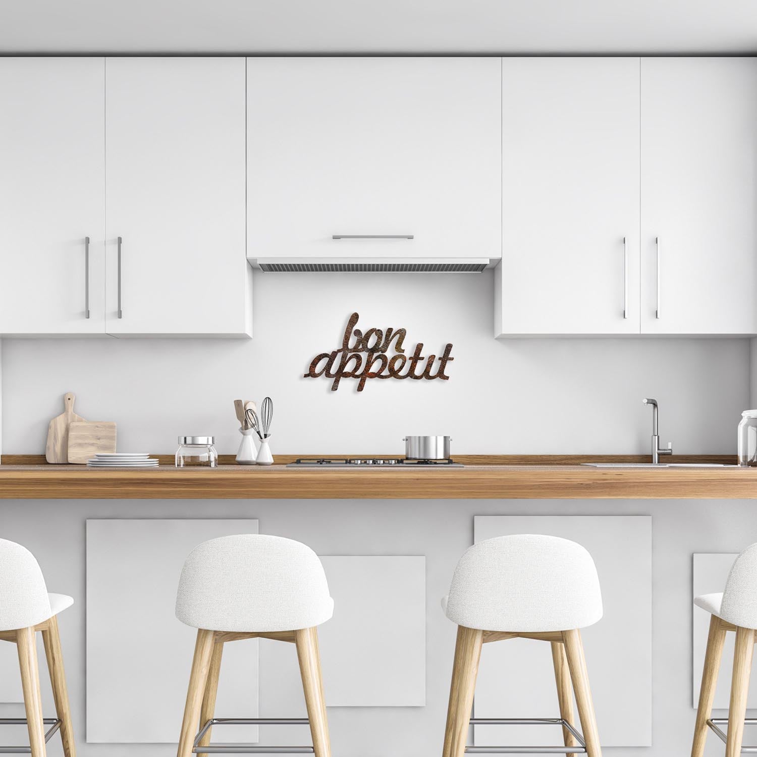 Verleihen Sie Ihrem Zuhause mit der Rusty Bon Appetit Wanddeko von Wallity einen rustikalen Charme. Handbemalt und einzigartig!