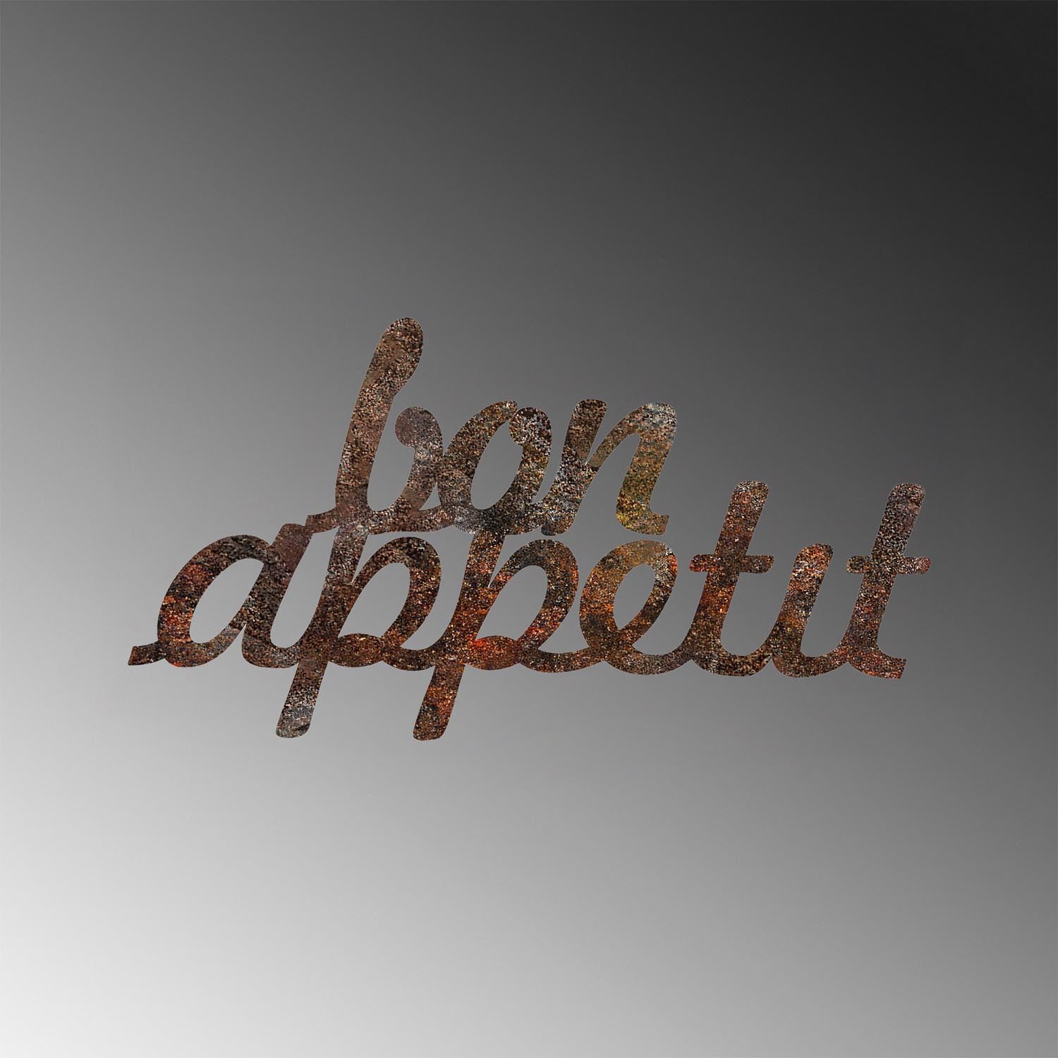 Verleihen Sie Ihrem Zuhause mit der Rusty Bon Appetit Wanddeko von Wallity einen rustikalen Charme. Handbemalt und einzigartig!