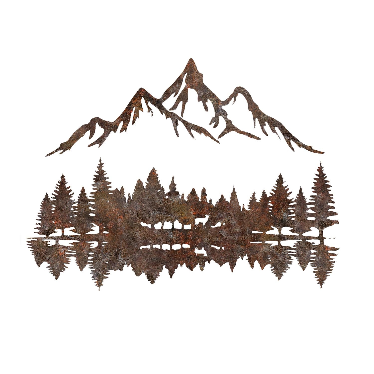 Entdecken Sie die Rusty Landscape 2 Wanddeko von Wallity – ein einzigartiges Metallkunstwerk, das Ihrem Raum stilvolle Eleganz verleiht.