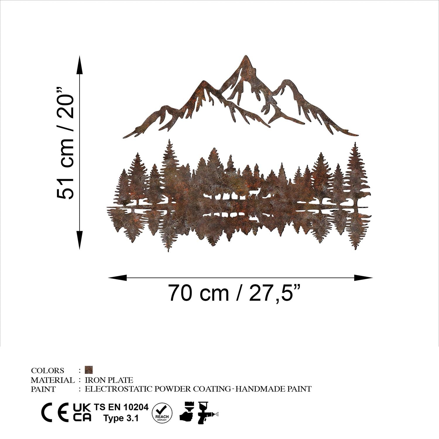 Entdecken Sie die Rusty Landscape 2 Wanddeko von Wallity – ein einzigartiges Metallkunstwerk, das Ihrem Raum stilvolle Eleganz verleiht.