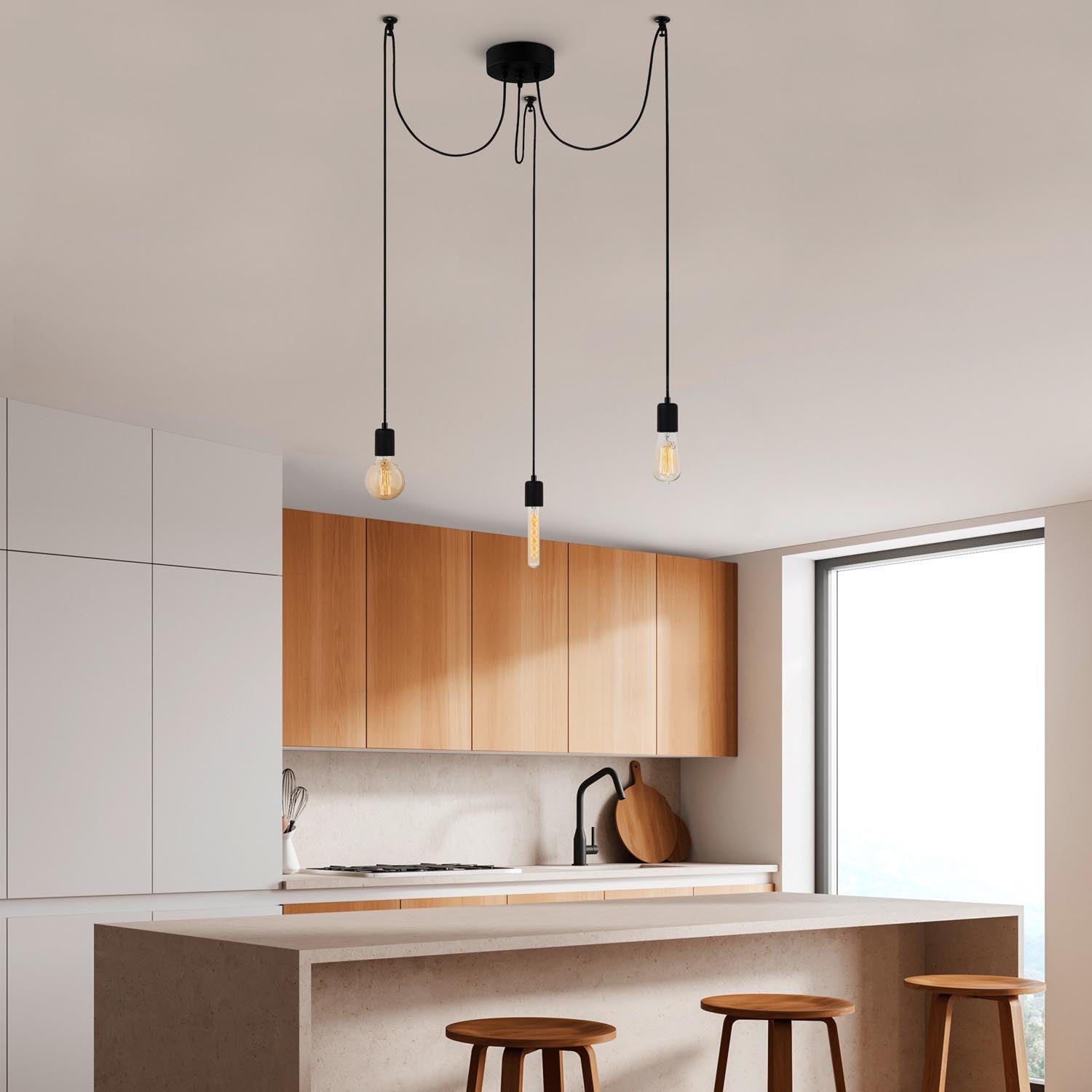 Die Kabluni Pendelleuchte von Opviq in Schwarz vereint modernes Design mit zeitloser Eleganz und verwandelt jeden Raum in ein stilvolles Ambiente.