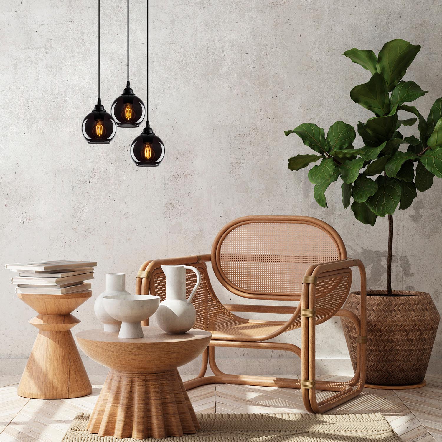 Verleihen Sie Ihrem Raum mit der Smoked Pendelleuchte von Opviq einen Hauch von industriellem Flair und zeitloser Eleganz.