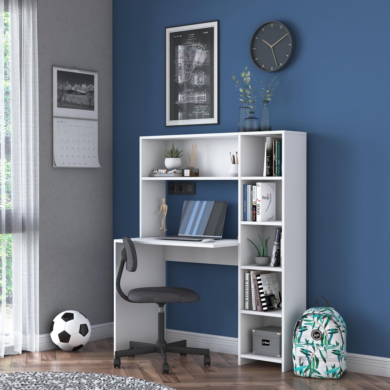 Gestalten Sie Ihr Home-Office mit dem stilvollen HA104 Schreibtisch in Weiß von Hanah Home. Funktionalität trifft skandinavisches Design!