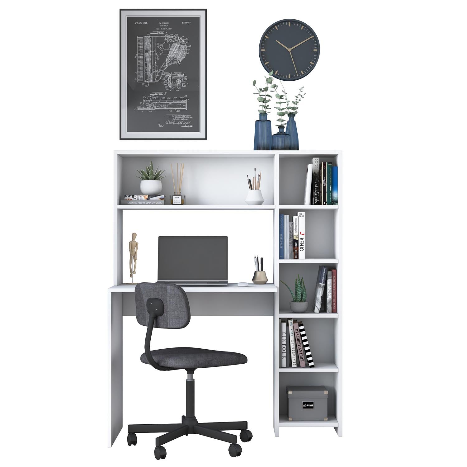 Gestalten Sie Ihr Home-Office mit dem stilvollen HA104 Schreibtisch in Weiß von Hanah Home. Funktionalität trifft skandinavisches Design!