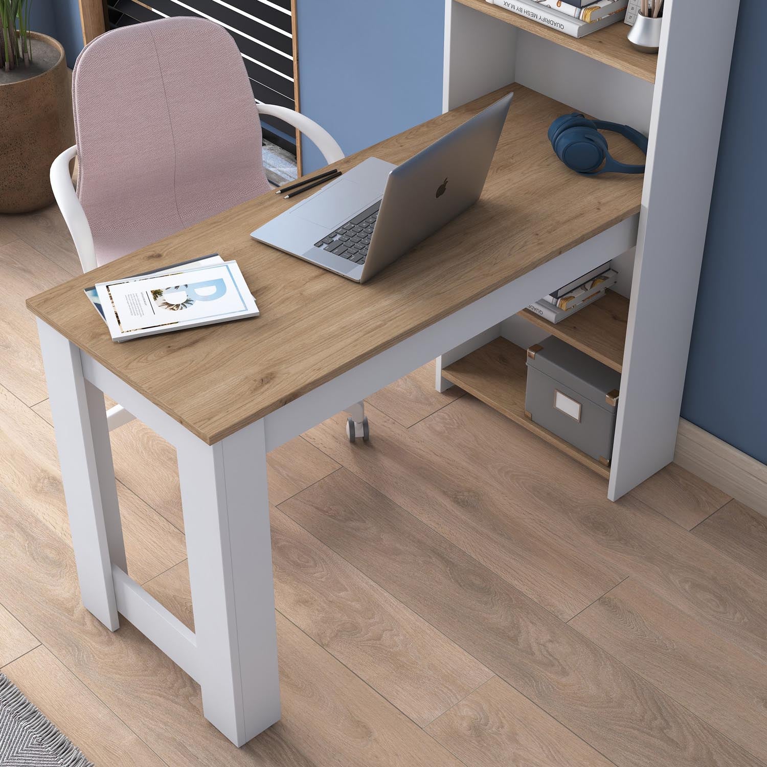 Optimieren Sie Ihren Arbeitsplatz mit dem stilvollen HA106 Schreibtisch von Hanah Home. Robuste Bauweise, cleveres Design und elegante Farben.