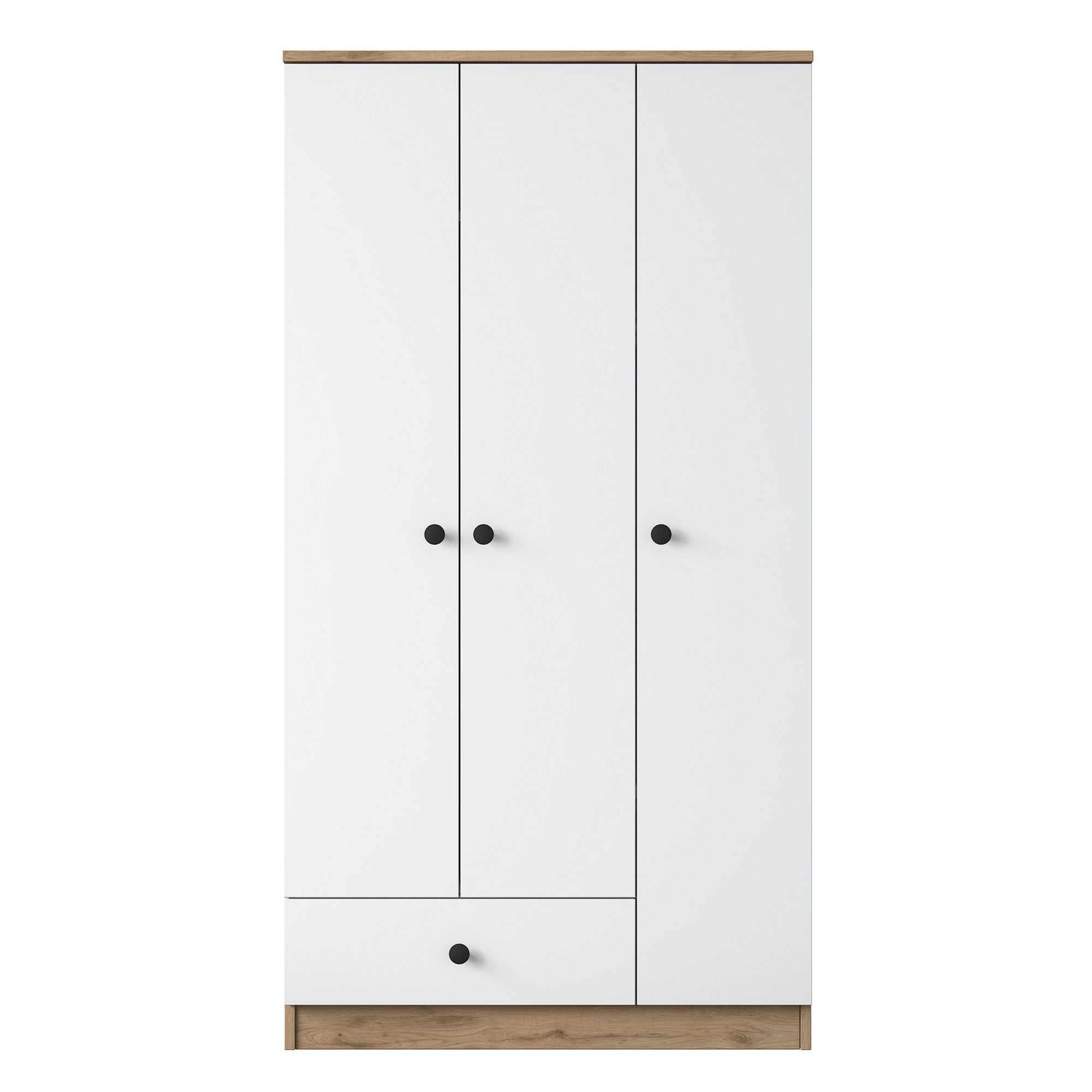 Verleihen Sie Ihrem Raum mit der BA117 Garderobe von Hanah Home in Walnuss und Weiß einen eleganten skandinavischen Touch. Optimaler Stauraum!