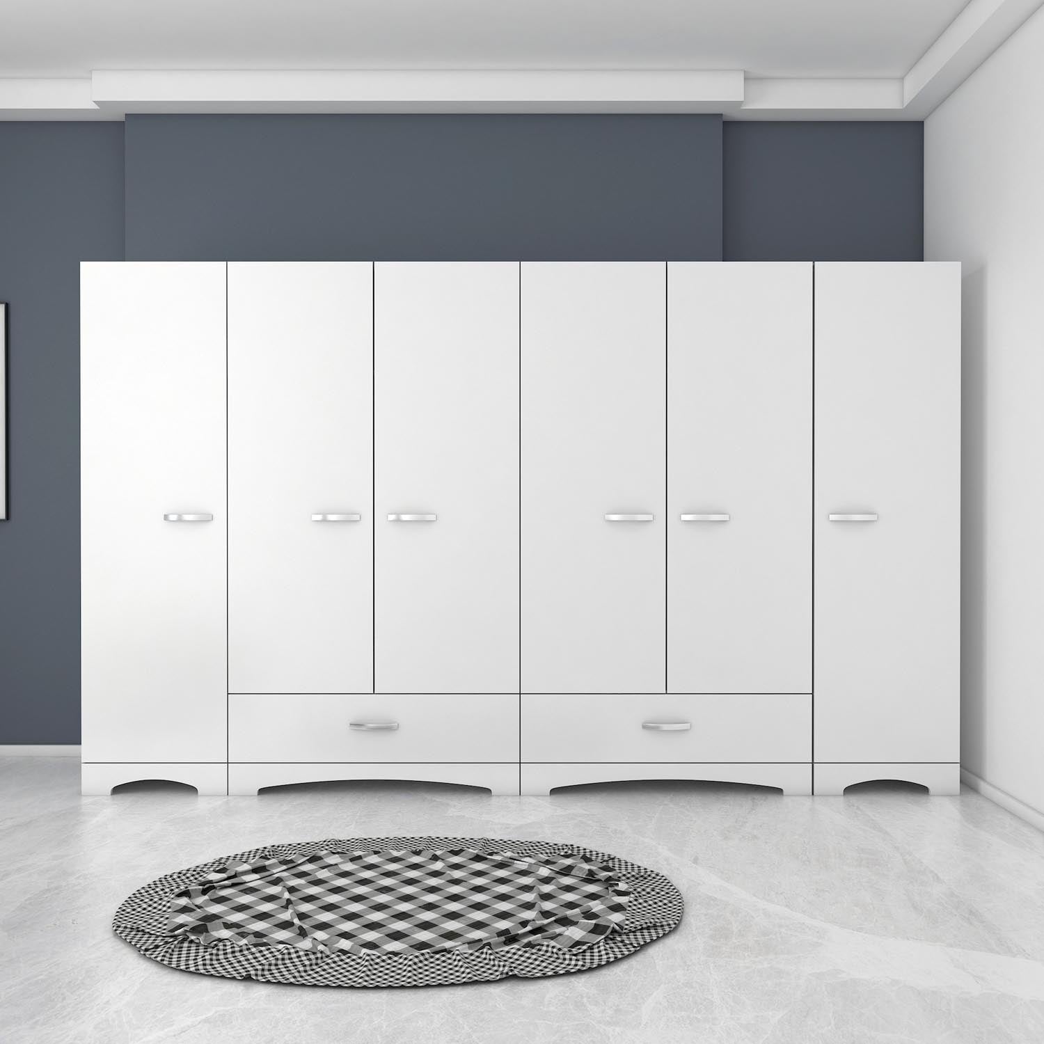 Entdecken Sie die elegante F4 Garderobe in Weiß von Hanah Home. Stilvoll, funktional und ideal für eine ordentliche Raumgestaltung.