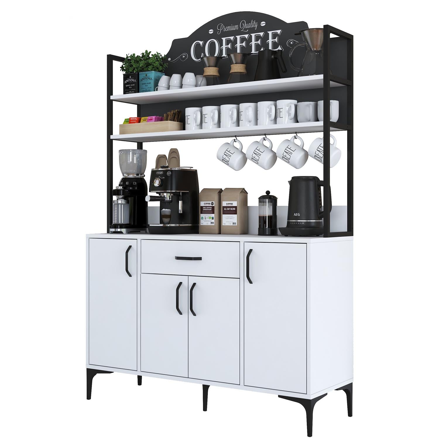 Entdecken Sie den eleganten JE130 Mehrzweckschrank in Weiß von Hanah Home – die perfekte Lösung für stilvolle Aufbewahrung und Ordnung in jedem Raum.