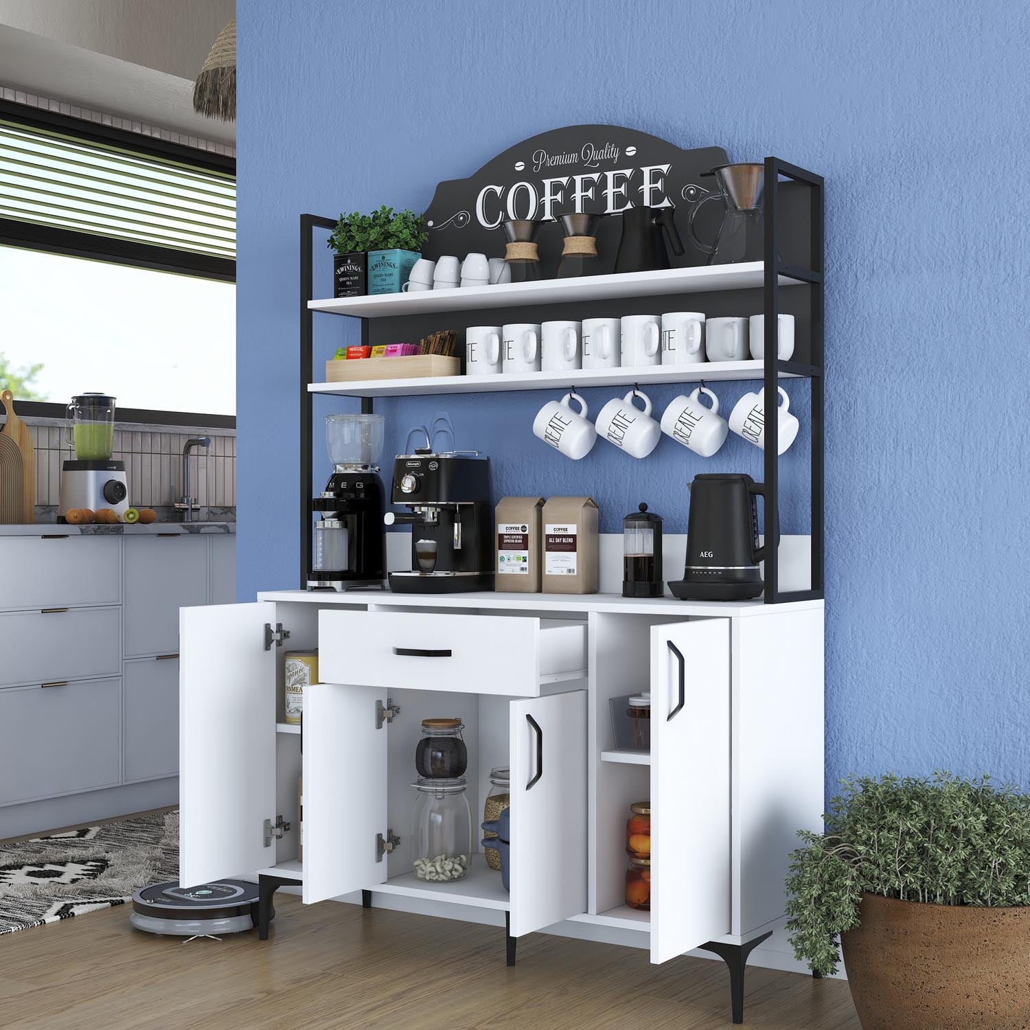 Entdecken Sie den eleganten JE130 Mehrzweckschrank in Weiß von Hanah Home – die perfekte Lösung für stilvolle Aufbewahrung und Ordnung in jedem Raum.