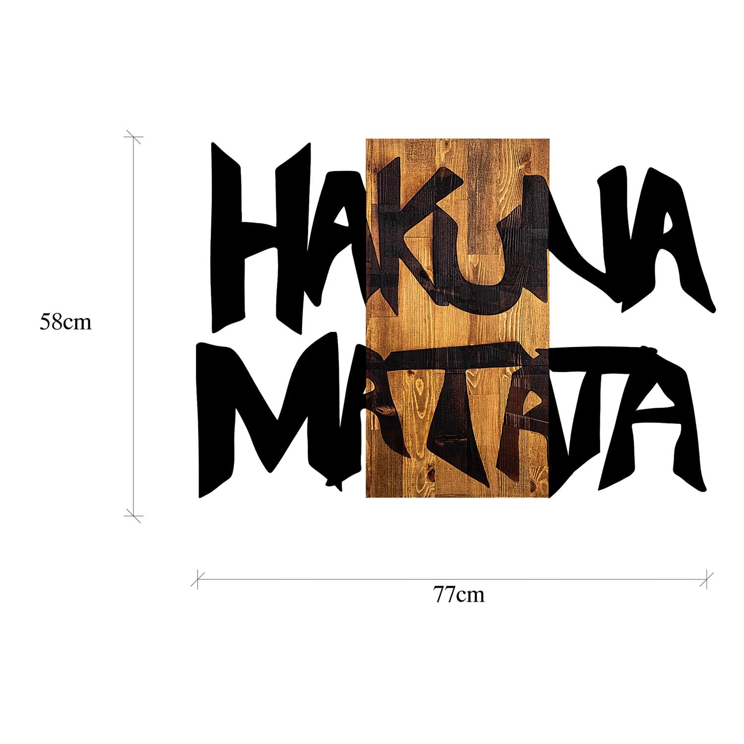 Entdecken Sie die Hakuna Matata 5 Wanddeko von Wallity – ein handgefertigtes Kunstwerk aus echtem Holz, das Eleganz und Wärme in Ihr Zuhause bringt.