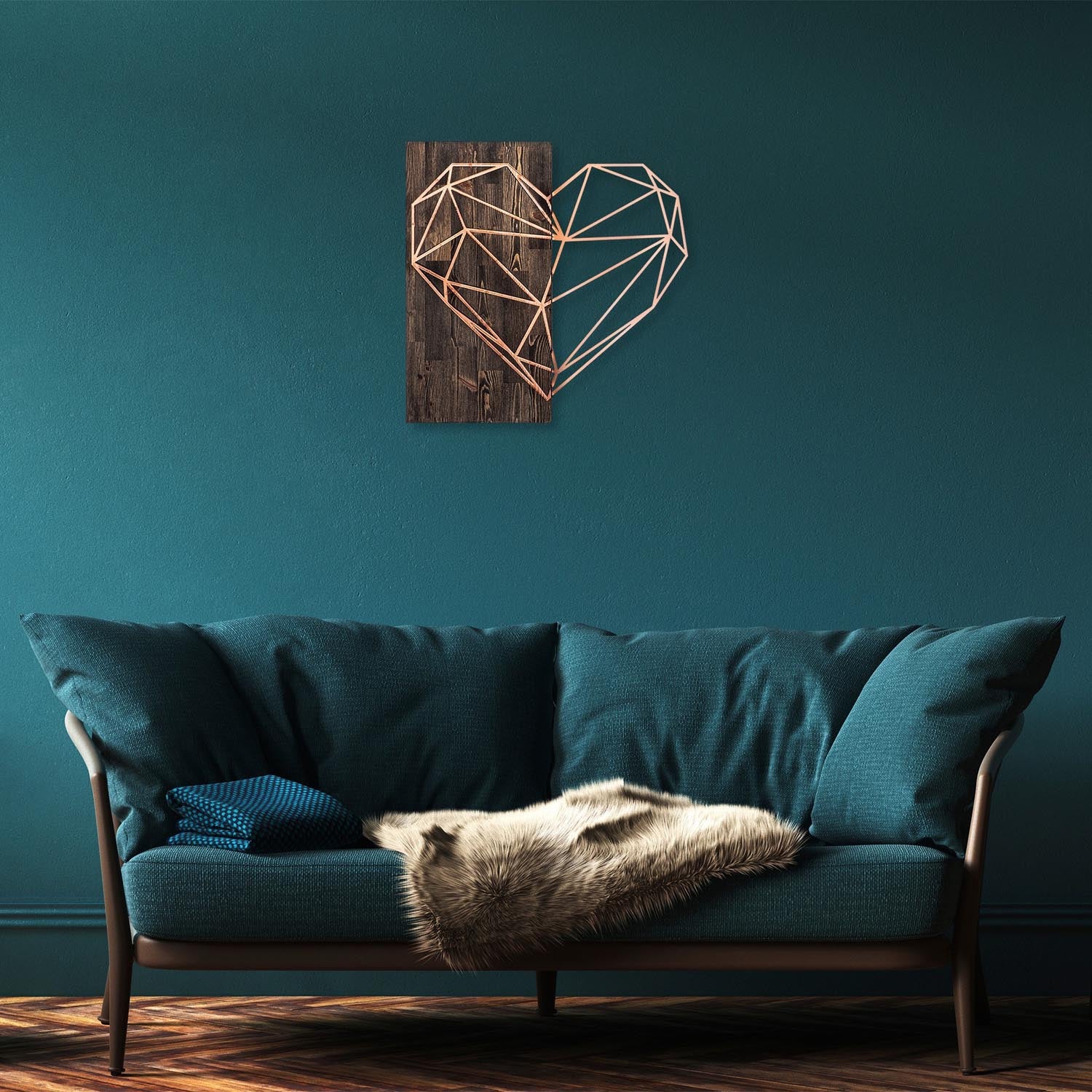 Gestalten Sie Ihr Zuhause neu mit der Heart Wanddeko von Wallity. Dieses einzigartige Wandaccessoire aus Walnuss und Kupfer vereint Eleganz und rustikalen Stil.