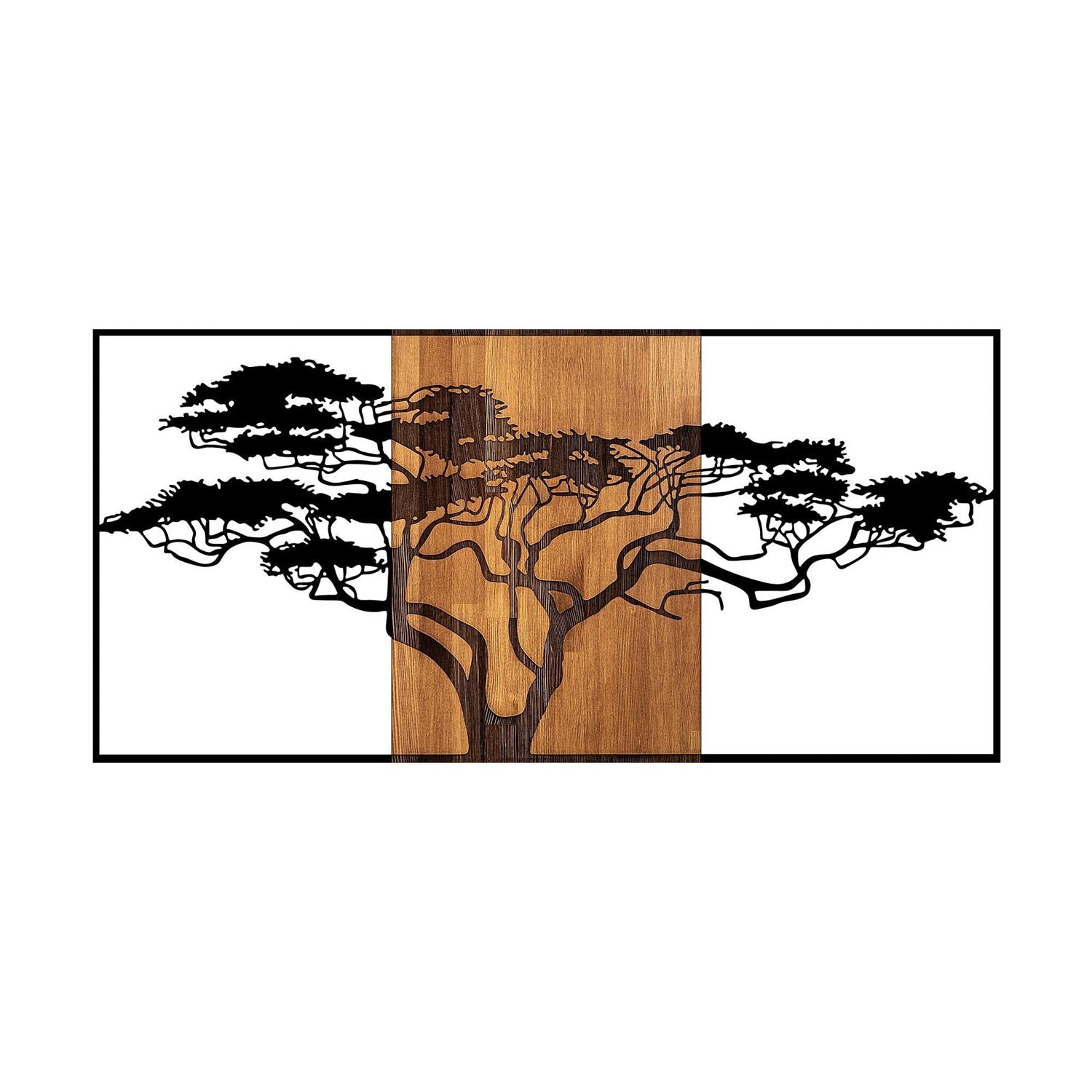 Gestalten Sie Ihre Wände mit der Acacia Tree Wanddeko in Schwarznuss von Wallity. Dieses einzigartige Kunstwerk aus Holz und Metall bringt Stil und Eleganz in jeden Raum!