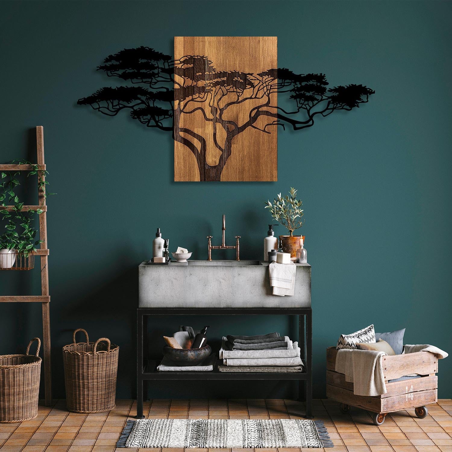 Verleihen Sie Ihrem Zuhause mit der Acacia Tree Wanddeko in Schwarznuss von Wallity einen Hauch von Eleganz und rustikalem Charme.