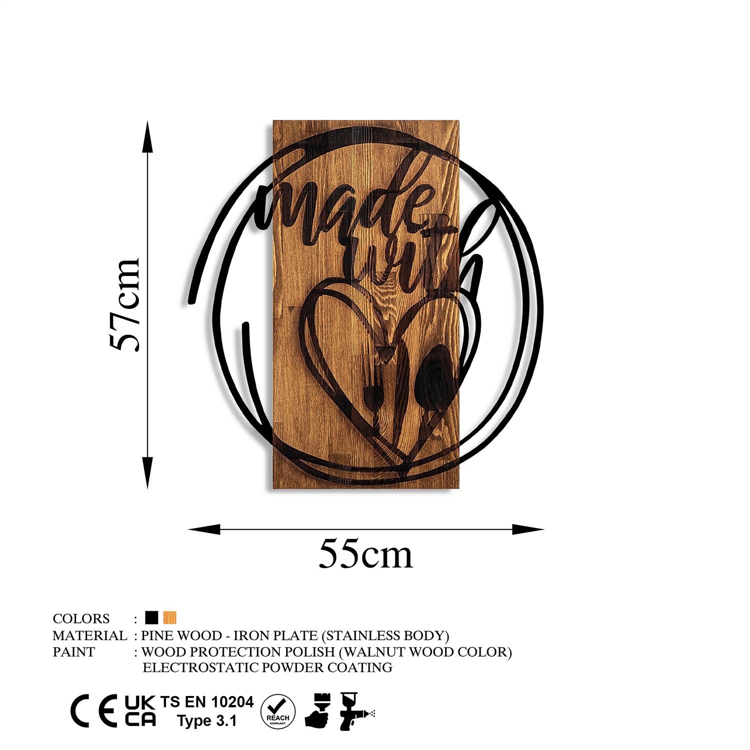 Verleihen Sie Ihrem Wohnraum mit der stilvollen Made With Love Wanddeko in Walnuss Schwarz von Wallity einen Hauch von Eleganz und Individualität.