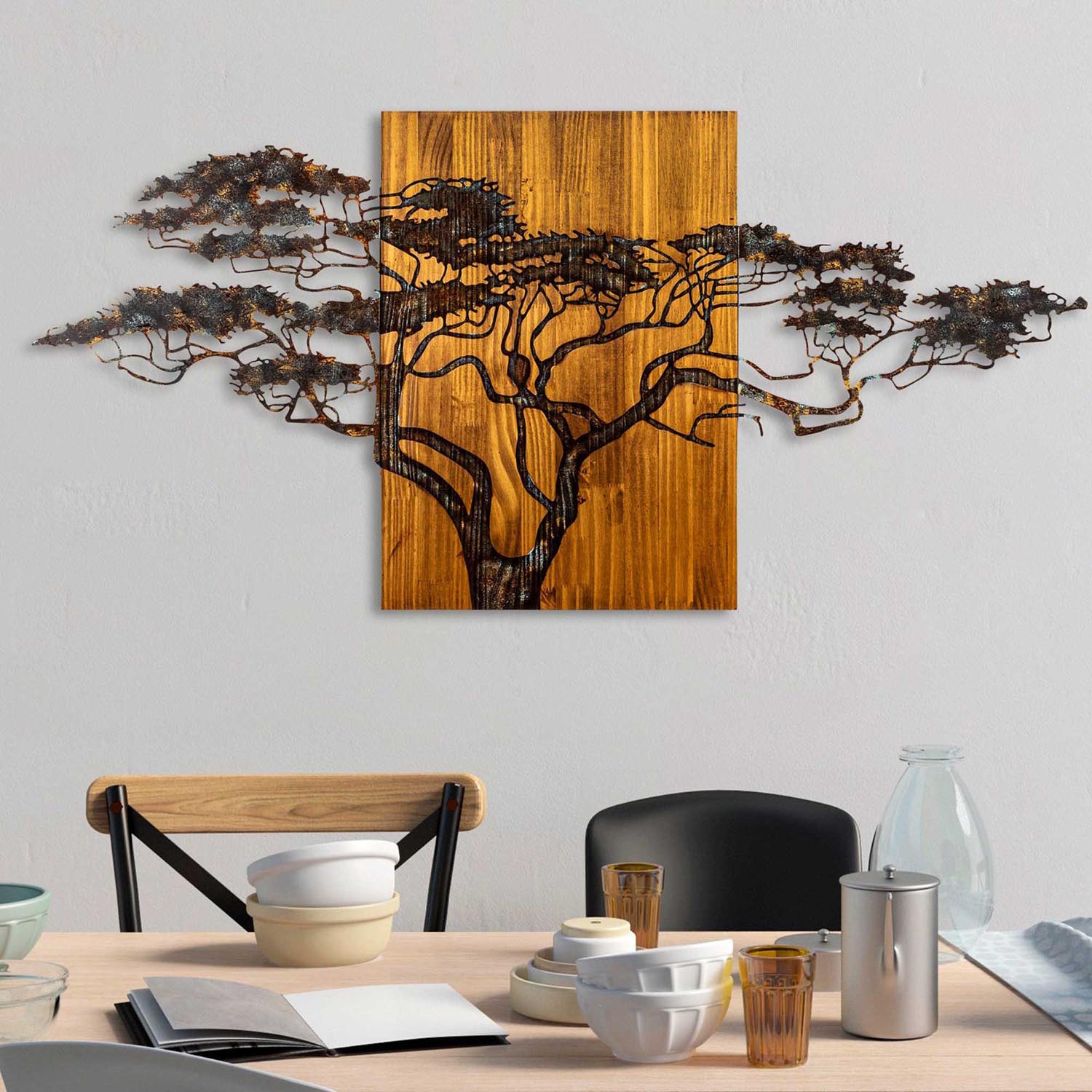 Verleihen Sie Ihrem Raum mit der handgefertigten Acacia Tree Wanddeko von Wallity einen Hauch von Eleganz und natürlichem Charme.