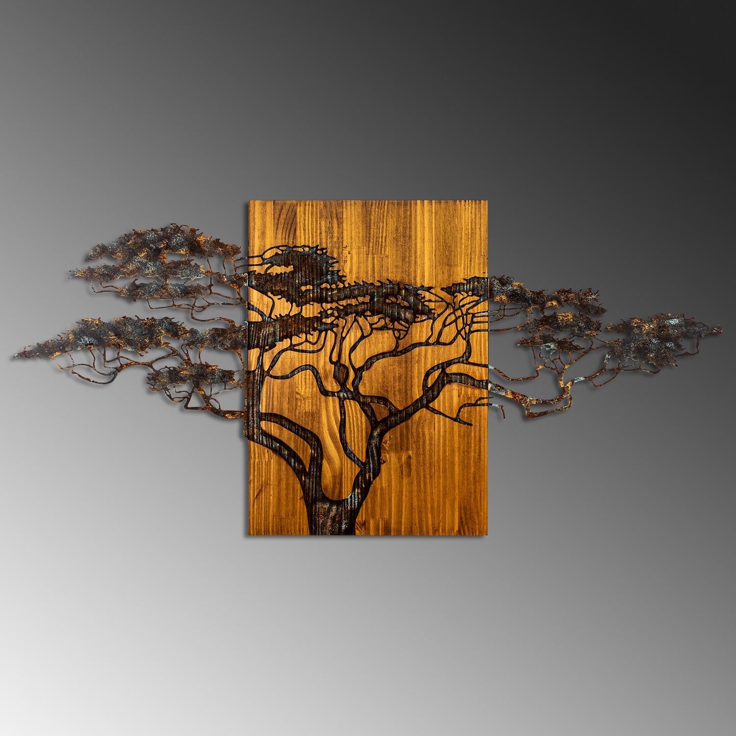 Verleihen Sie Ihrem Raum mit der handgefertigten Acacia Tree Wanddeko von Wallity einen Hauch von Eleganz. Echtes Holz, einzigartiges Design!