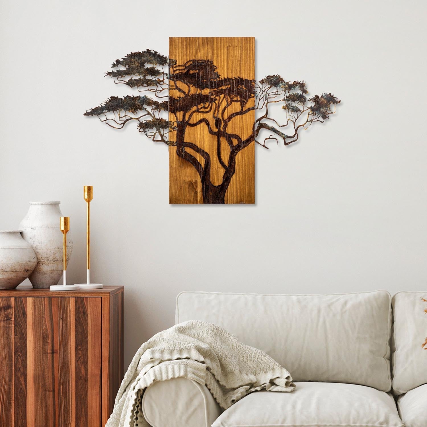 Verleihen Sie Ihrem Zuhause mit der einzigartigen Acacia Tree Wanddeko von Wallity einen Hauch von Natur und Stil – handgefertigt und farbenfroh!