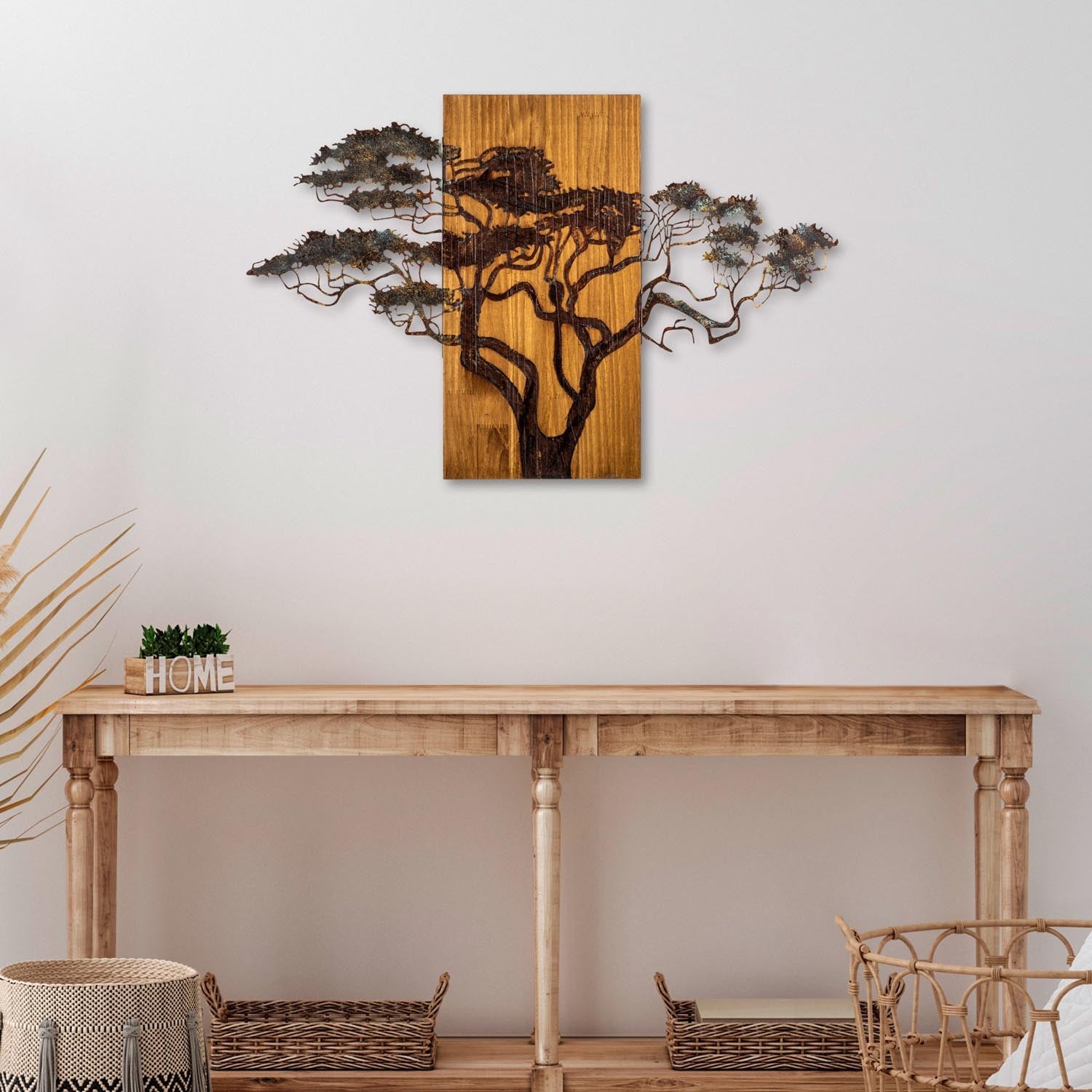 Entdecken Sie die handgefertigte Acacia Tree Wanddeko von Wallity – ein einzigartiges Kunstwerk aus echtem Holz, das jedem Raum Farbe und Eleganz verleiht!