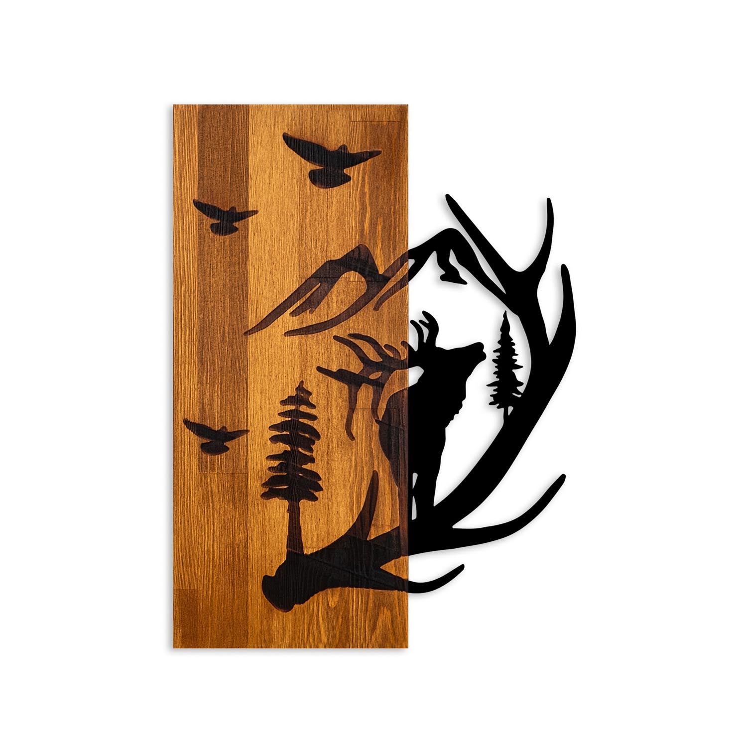 Deer and Mountain in Walnuss Schwarz präsentiert im Onlineshop von KAQTU Design AG. Wanddeko ist von Wallity