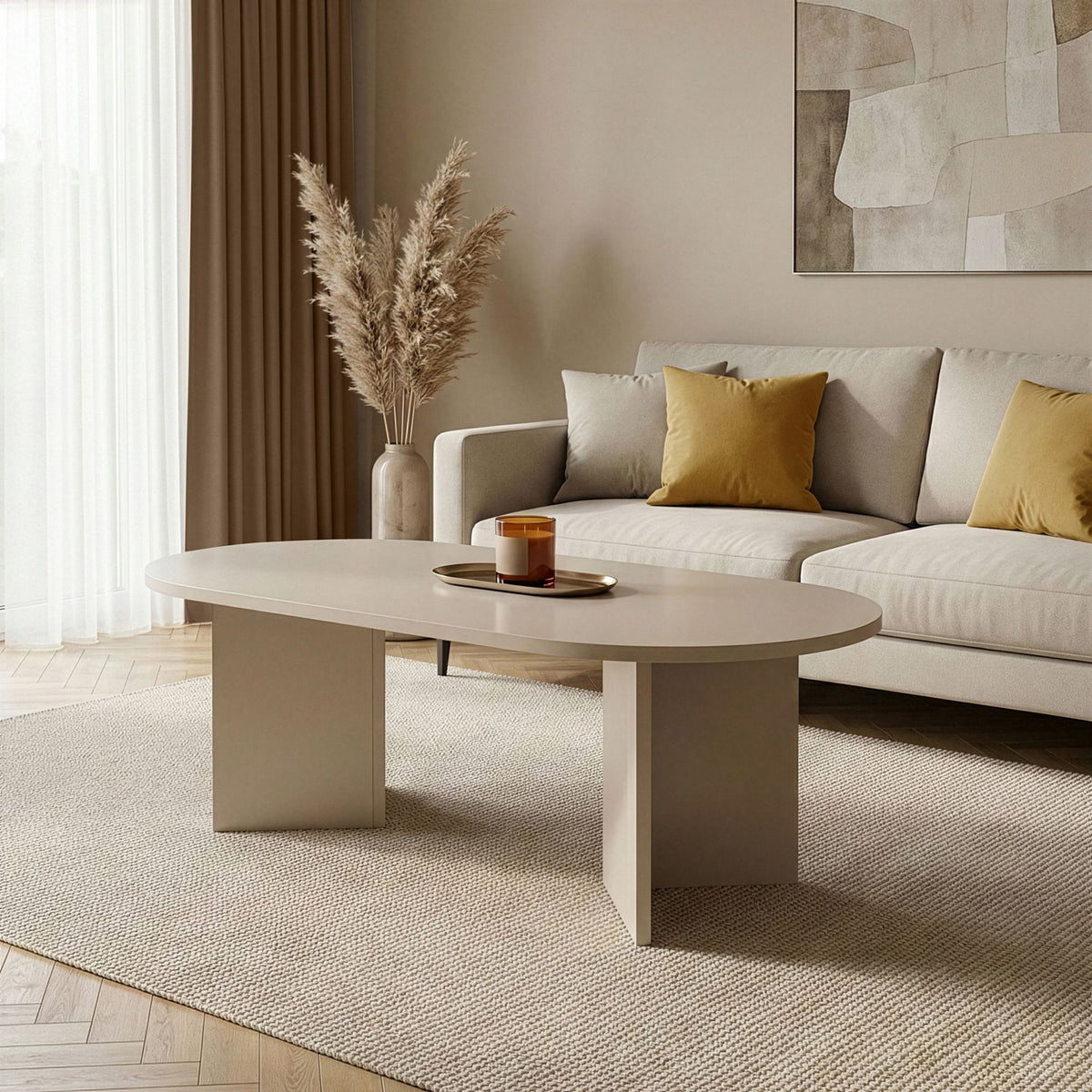 Rechteckiger Couchtisch in Mink aus melaminbeschichteter Spanplatte, 119 cm breit, 60 cm tief, 40 cm hoch, von Nordure.