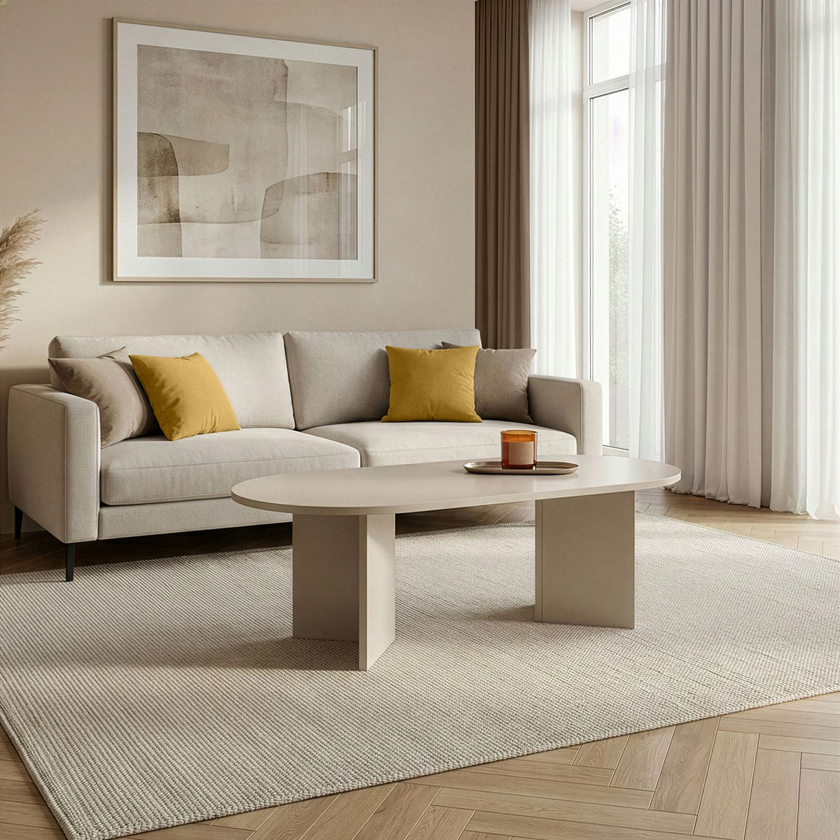 Rechteckiger Couchtisch in Mink aus melaminbeschichteter Spanplatte, 119 cm breit, 60 cm tief, 40 cm hoch, von Nordure.