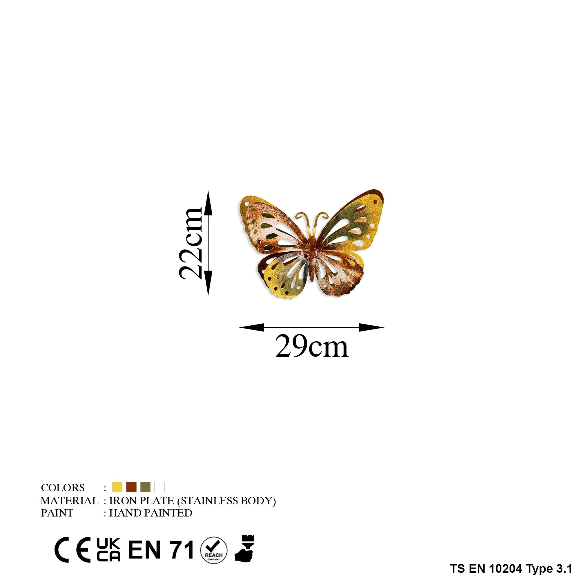 Entdecken Sie die Farfalla 3 Wanddeko von Wallity – ein handgefertigtes Metallkunstwerk, das Ihrem Raum Farbe und Eleganz verleiht.