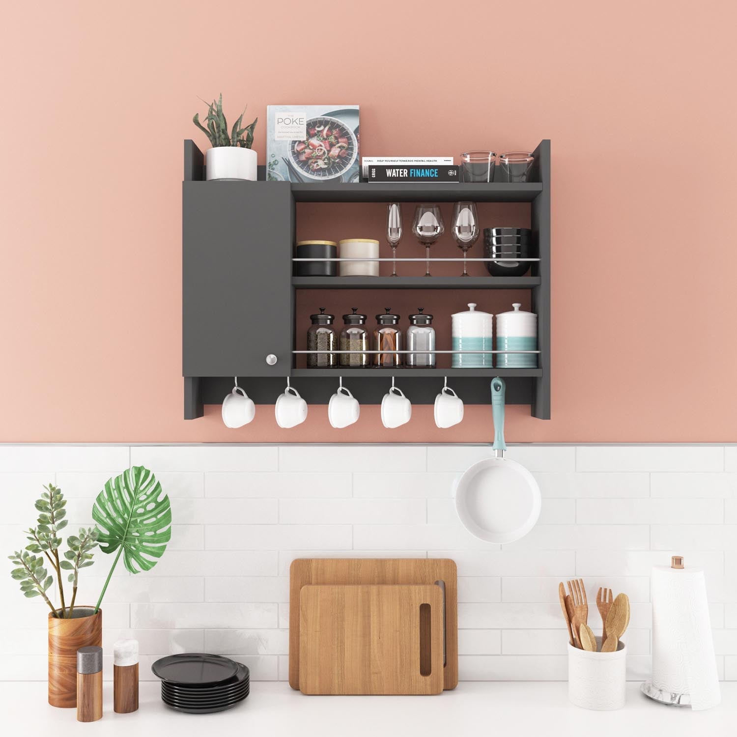 Entdecken Sie das Knerr Wandregal in Anthrazit von Hanah Home – die perfekte Kombination aus Eleganz und Funktionalität für Ihre Küche!