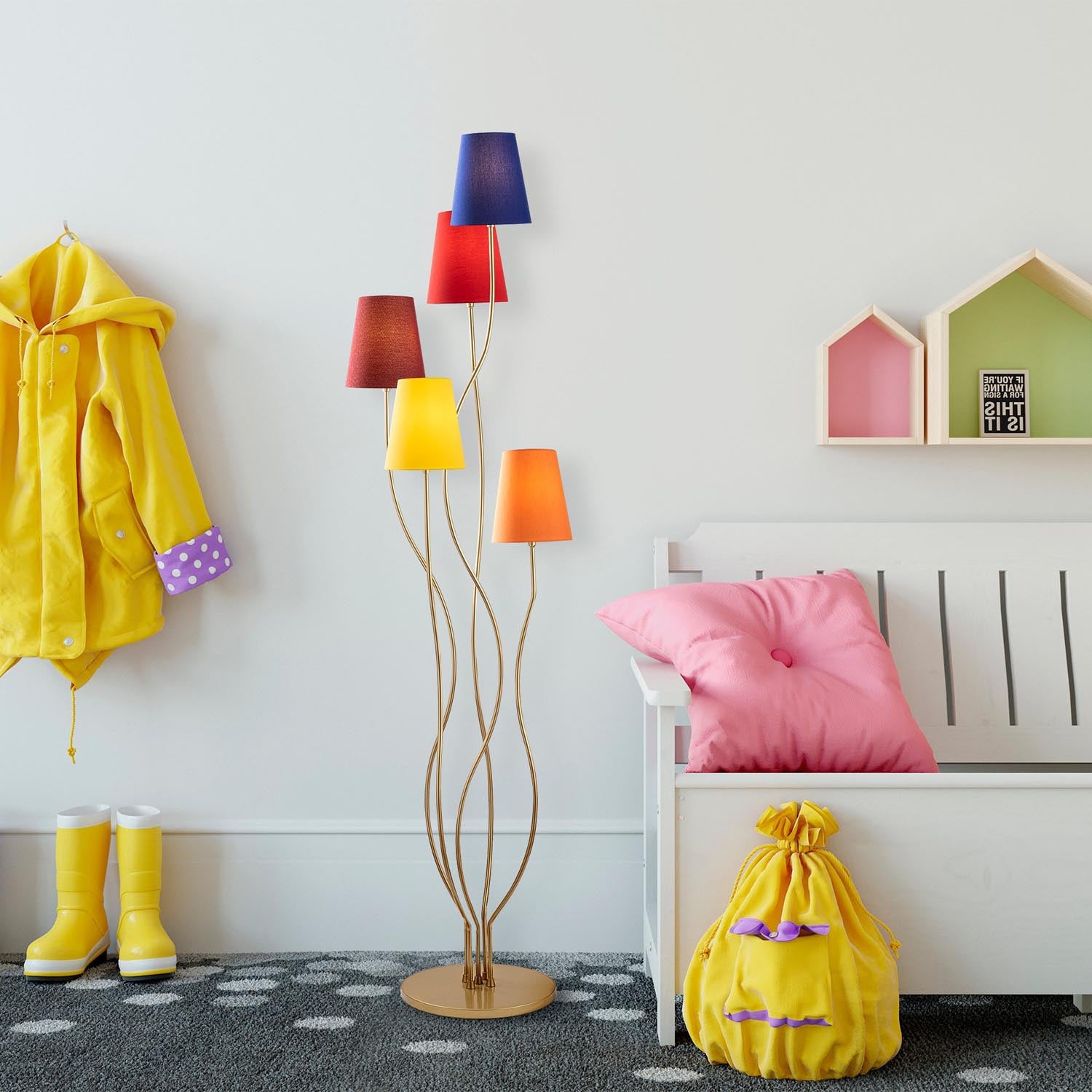 Erleben Sie die Bonibon Stehlampe von Opviq in Mehrfarbig – ein modernes Lichtobjekt, das mit seinem eleganten Design und warmen Licht jeden Raum in eine stilvolle Oase verwandelt.