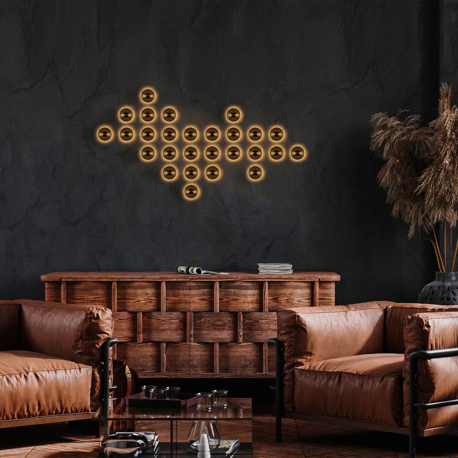 Verleihen Sie Ihrem Raum mit der Fungal Wandleuchte von Opviq einen Hauch von Luxus. Ihr elegantes Goldfinish und modernes Design schaffen eine stilvolle Beleuchtung.