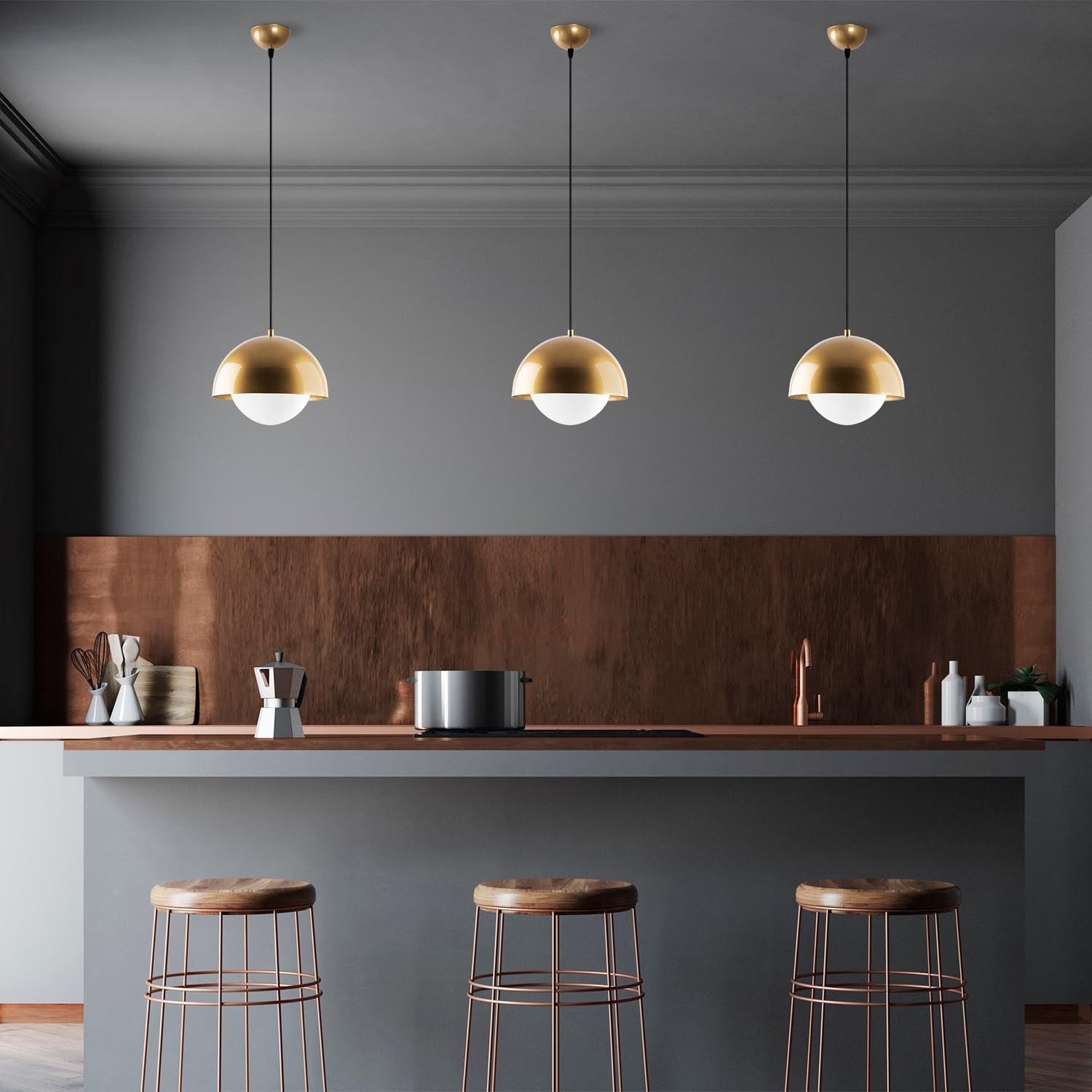 Erleben Sie die opulente Camgoz Pendelleuchte in Gold von Opviq. Ihr verstellbares Design und die magische Glaskappe verwandeln jeden Raum in eine elegante Oase.