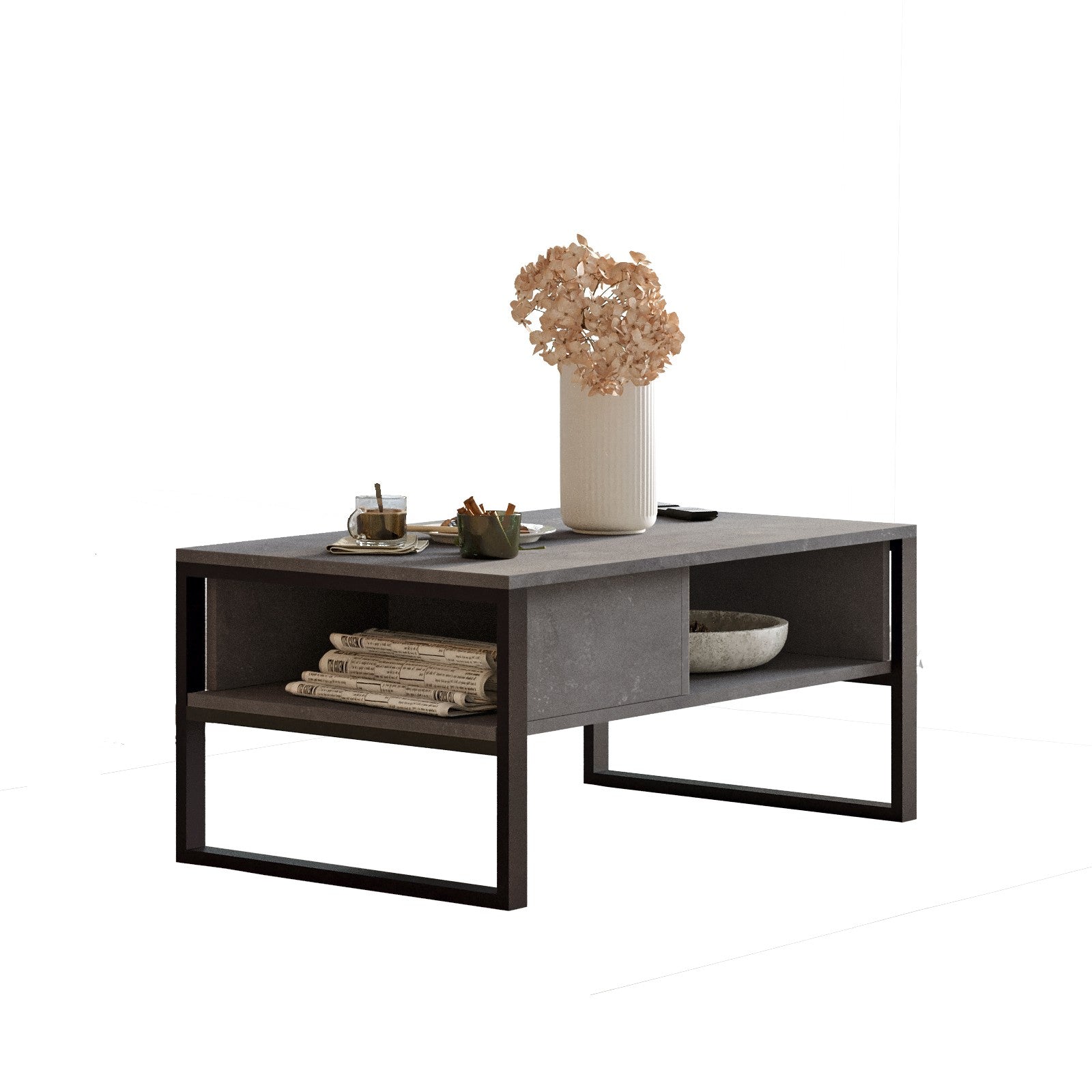 Eleganter Ml34 Sofatisch in Silber von Hanah Home. Robuste Bauweise, modernes Design und viel Stauraum für ein stilvolles Wohnambiente.
