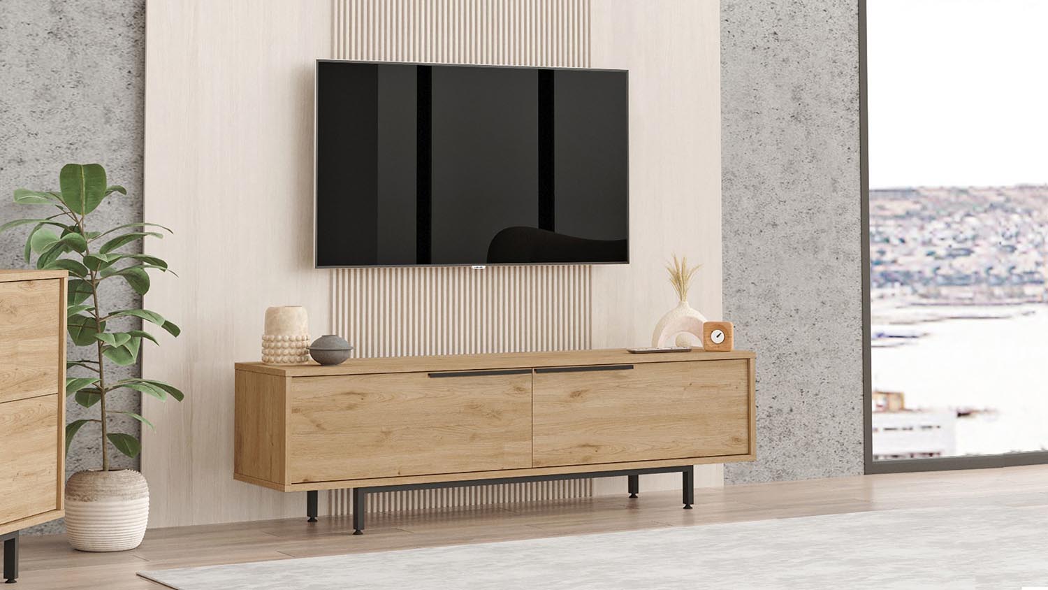 Entdecken Sie das stilvolle On1 Sideboard in Walnuss von Hanah Home – die perfekte Kombination aus Eleganz und Funktionalität für Ihr Wohnzimmer.