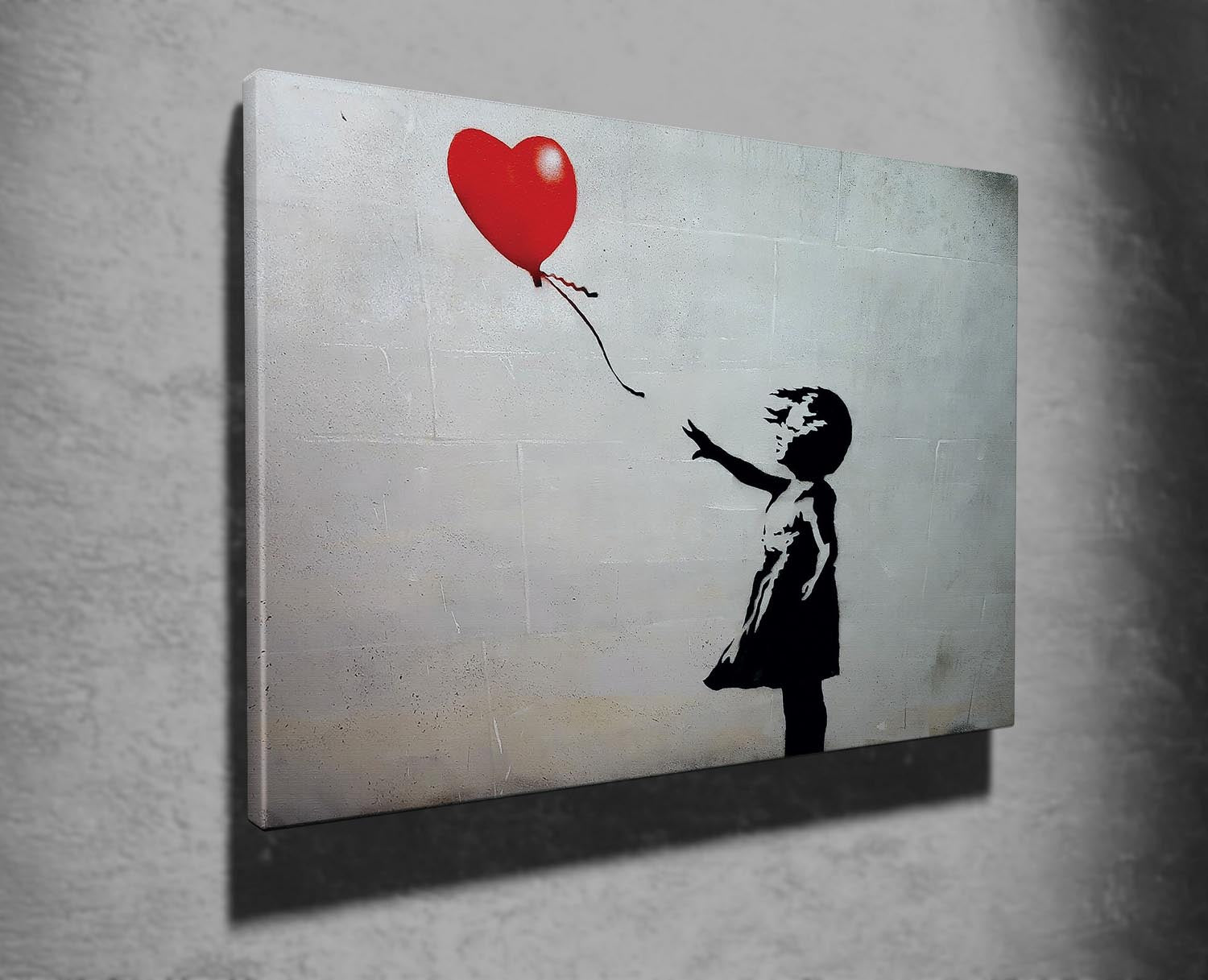 Verleihen Sie Ihrem Raum mit dem 70 x 100 cm großen, mehrfarbigen Leinwandbild "Mädchen mit Ballon" von Wallity einen emotionalen Akzent. Ein Meisterwerk, das begeistert!