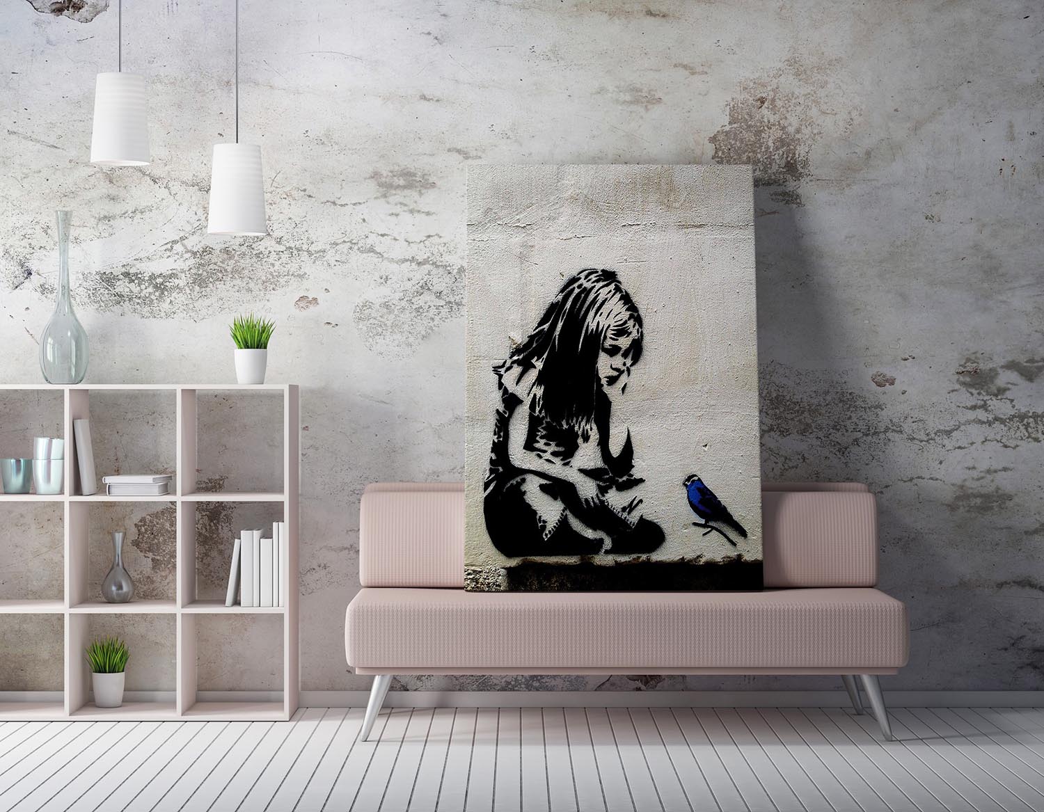 Verleihen Sie Ihrem Raum mit dem gerahmten Bild WY49 (50 x 70) von Wallity einen kreativen Akzent. Banksys Kunst begeistert und inspiriert!