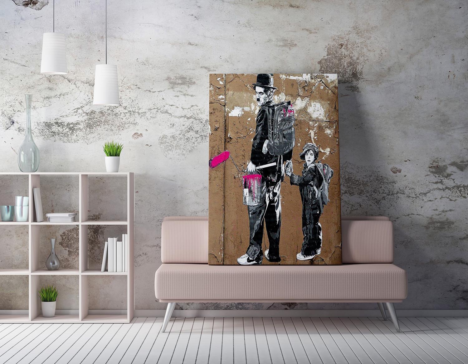 Verleihen Sie Ihrem Raum mit dem WY57 (50 x 70) Kunstwerk von Wallity einen kreativen Akzent. Banksys fesselnde Kunst inspiriert und begeistert!