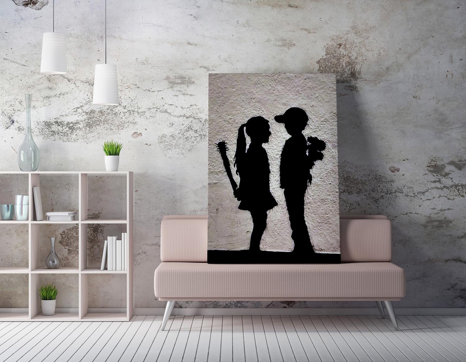 Verleihen Sie Ihrem Raum mit dem gerahmten Kunstwerk WY61 (50 x 70) von Wallity einen kreativen Akzent. Banksys fesselnde Farben und Details inspirieren!