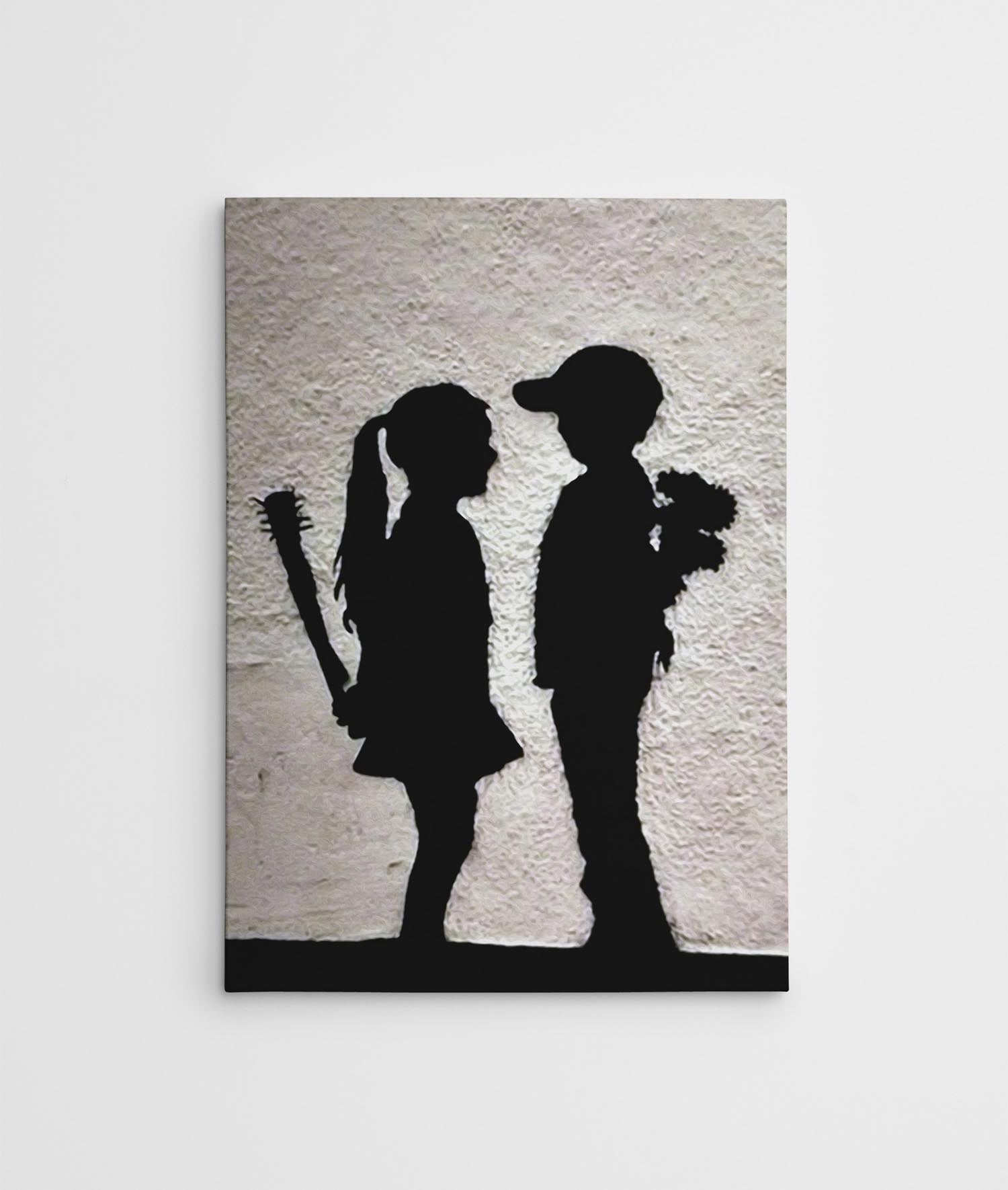 Bringen Sie mit dem gerahmten Bild WY61 (50 x 70) von Wallity Banksys faszinierende Kunst in Ihr Zuhause. Ein echter Blickfang!