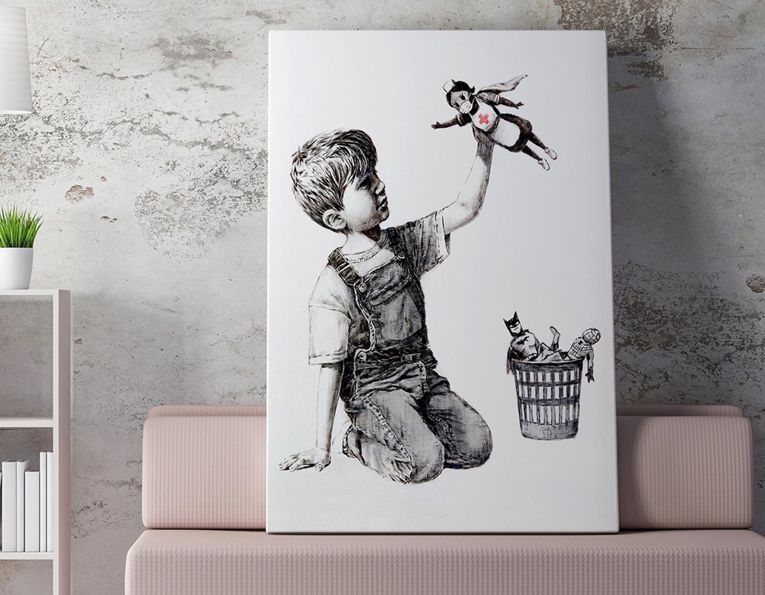 Entdecken Sie das beeindruckende WY62 (50 x 70) von Wallity – ein lebendiges Kunstwerk, das jeden Raum mit Banksys einzigartigem Stil bereichert.