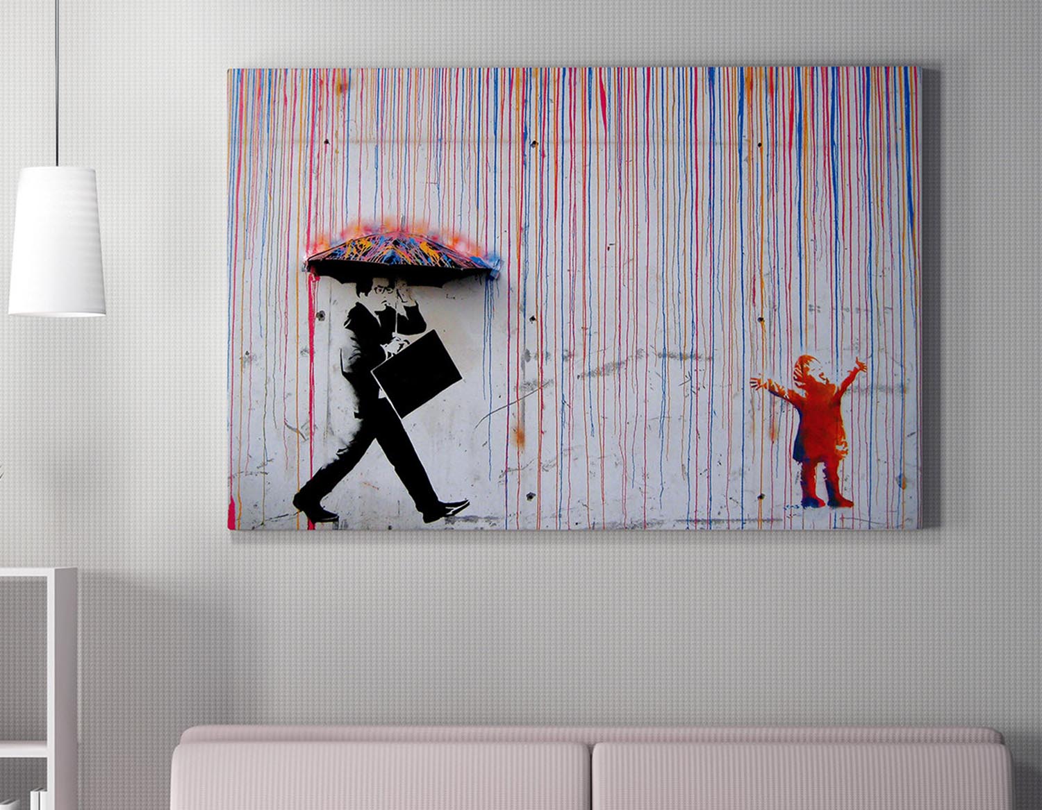 Entdecken Sie das beeindruckende Colored Rain Leinwandgemälde von Wallity. Dieses 50 x 70 cm große Kunstwerk bringt lebendige Farben und Eleganz in Ihr Zuhause.