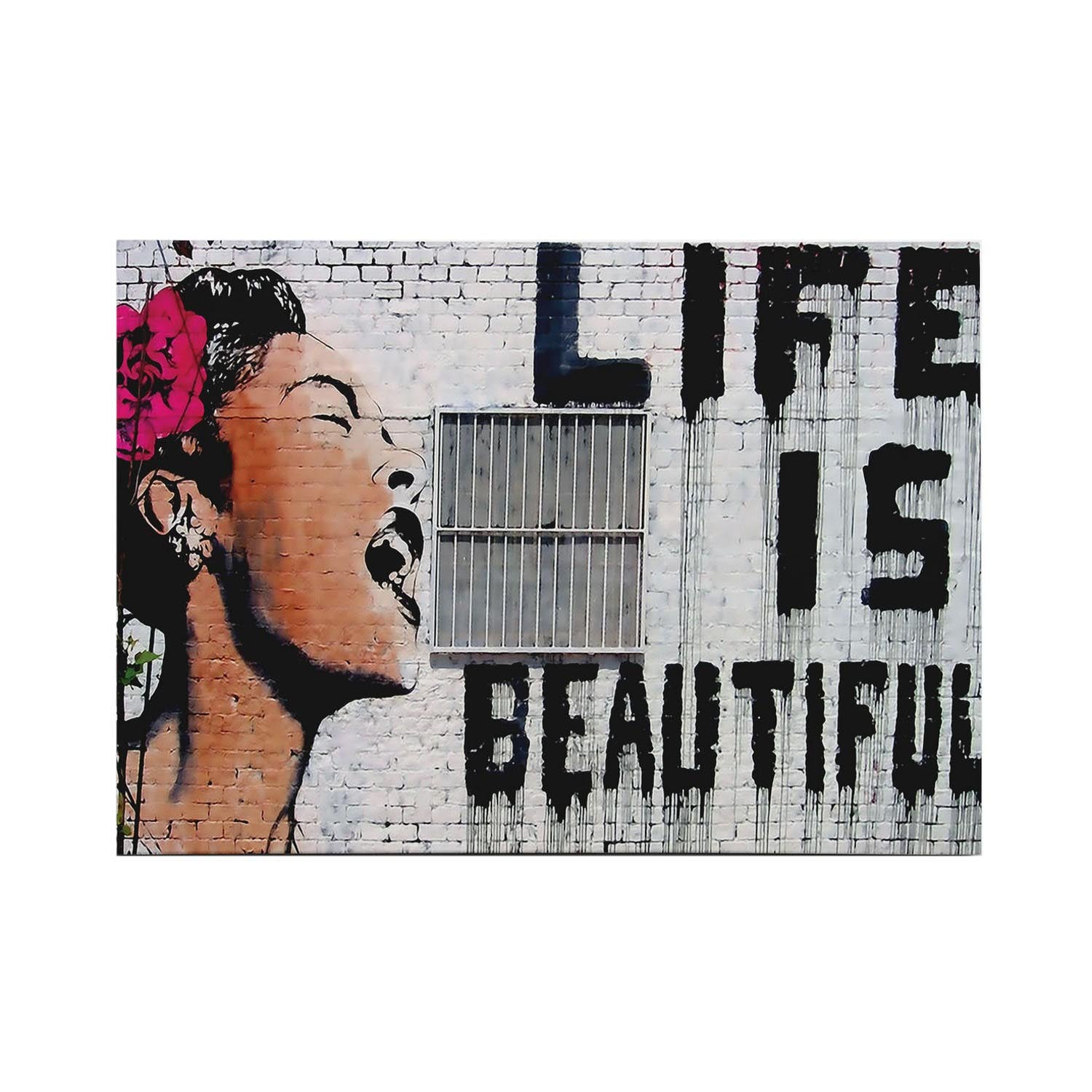 Verleihen Sie Ihrem Raum mit dem gerahmten Bild WY132 (50 x 70) von Wallity einen kreativen Akzent. Banksys Kunst inspiriert und fasziniert!