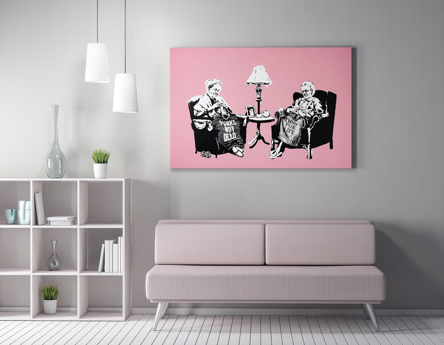 Verleihen Sie Ihrem Raum mit dem gerahmten Kunstwerk WY141 (50 x 70) von Wallity einen Hauch von Banksys einzigartiger Kreativität und Ausdruckskraft!