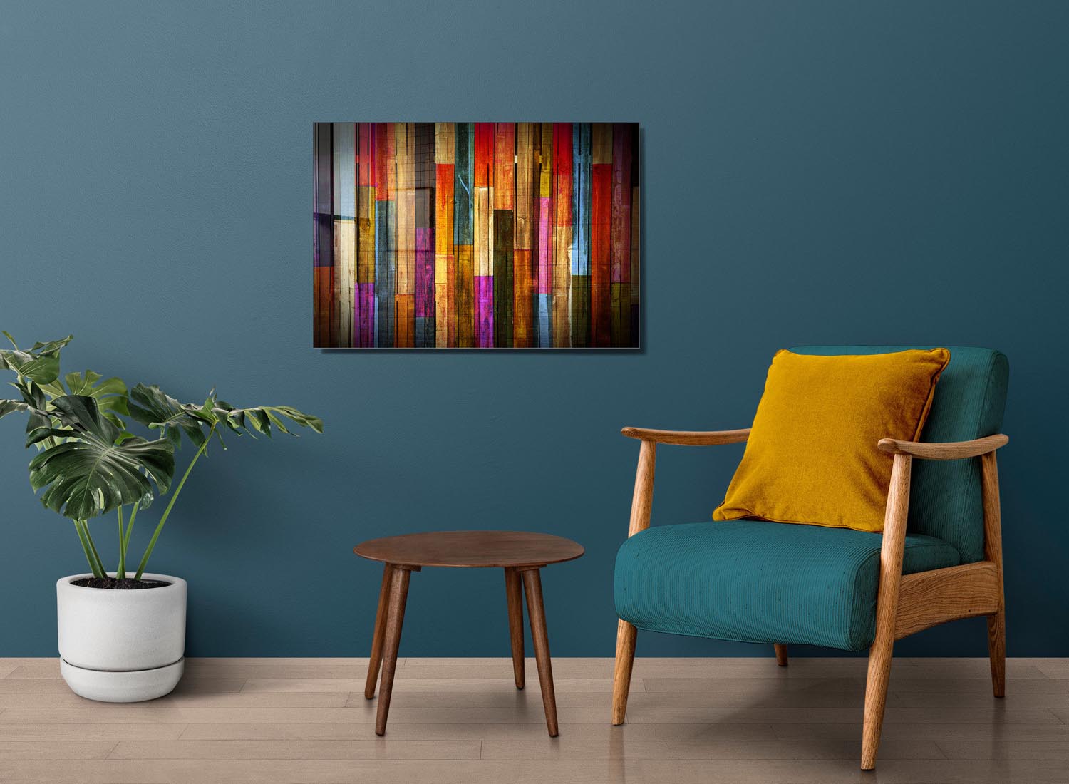 Entdecken Sie das UV-002 von Wallity: Ein faszinierendes, mehrfarbiges Glasgemälde, das jeden Raum mit lebendigen Farben und stilvollem Design verwandelt!