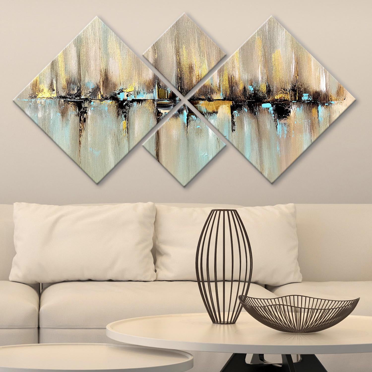 Entdecken Sie das beeindruckende 4-teilige MDF-Gemälde 4MDF05568864473 von Wallity. Verleihen Sie Ihrem Raum mit lebendigen Farben und einfacher Montage einen Hauch von Eleganz.