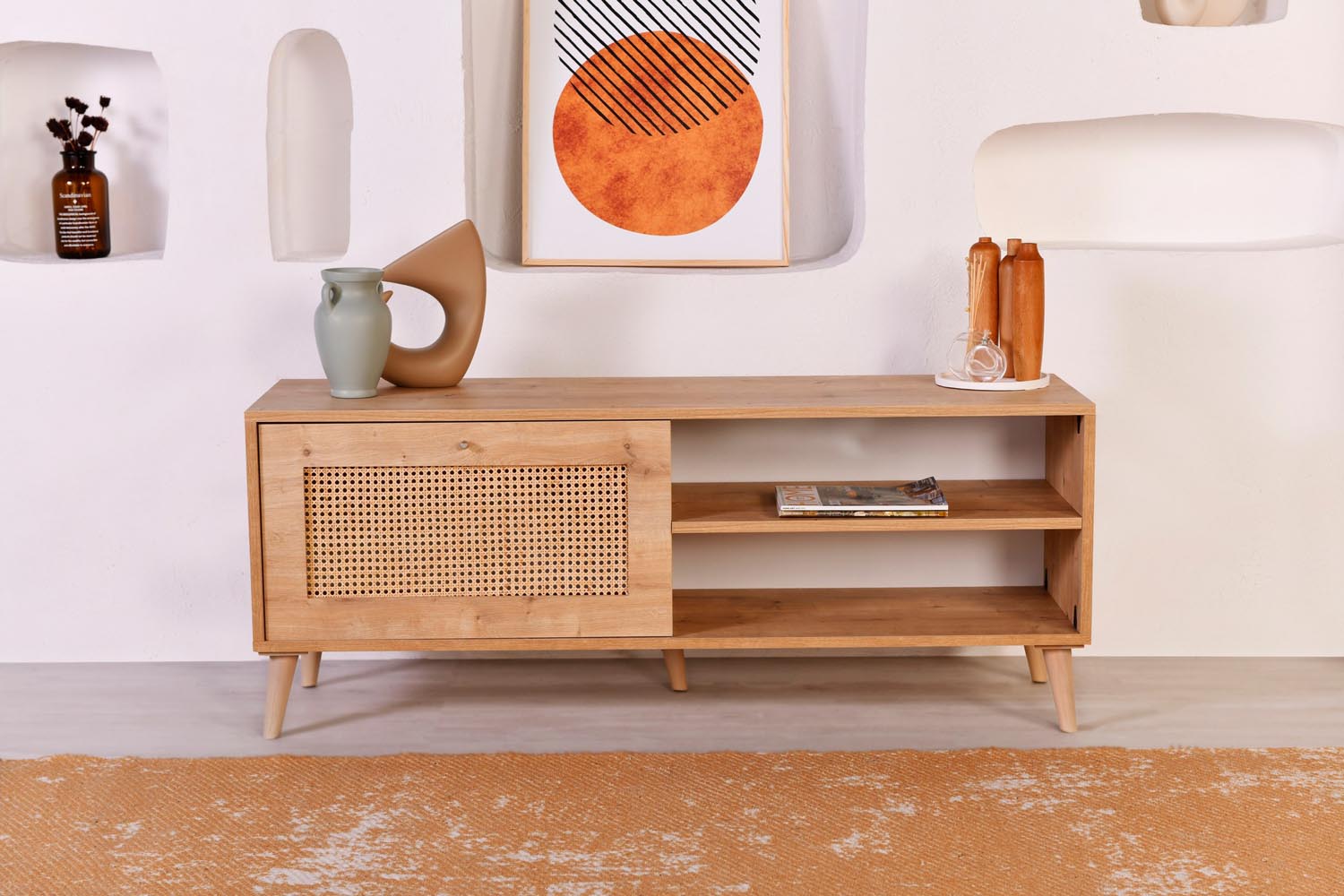 Entdecken Sie das elegante Hazeran 140 Sideboard in Eiche von Hanah Home – stilvoll, funktional und ideal für Ihr Wohnzimmer!