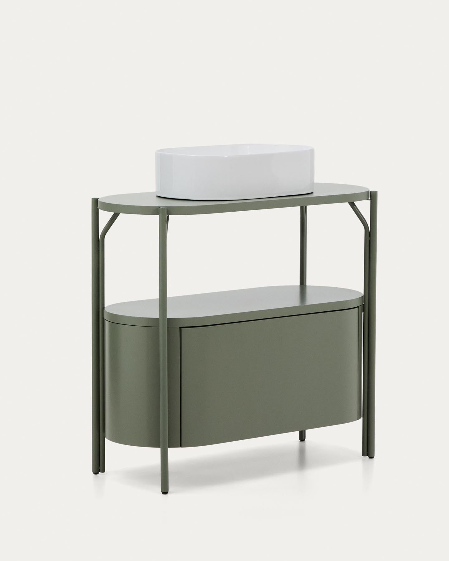 Badezimmermöbel Arely mit Stahlgestell und grün lackiertem MDF, 90 x 40 cm in Dunkelgrün präsentiert im Onlineshop von KAQTU Design AG. Badzubehör ist von Kave Home