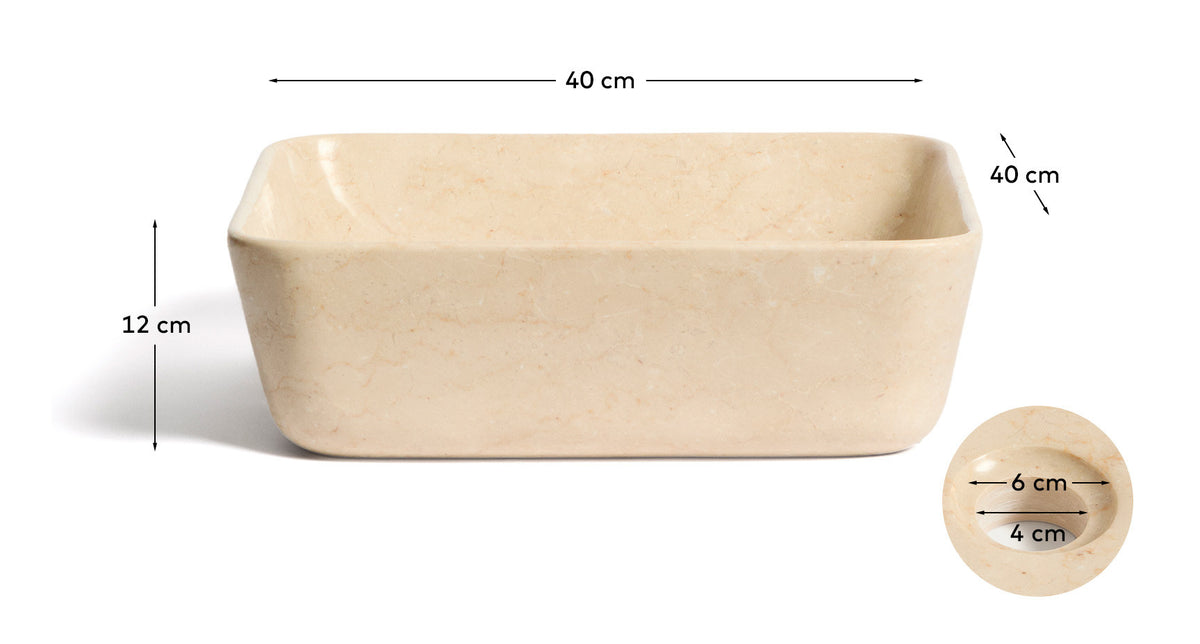 Aufsatzwaschbecken Darnen aus beigem Marmor, 40 x 40 cm in Beige präsentiert im Onlineshop von KAQTU Design AG. Badezimmermöbel ist von Kave Home