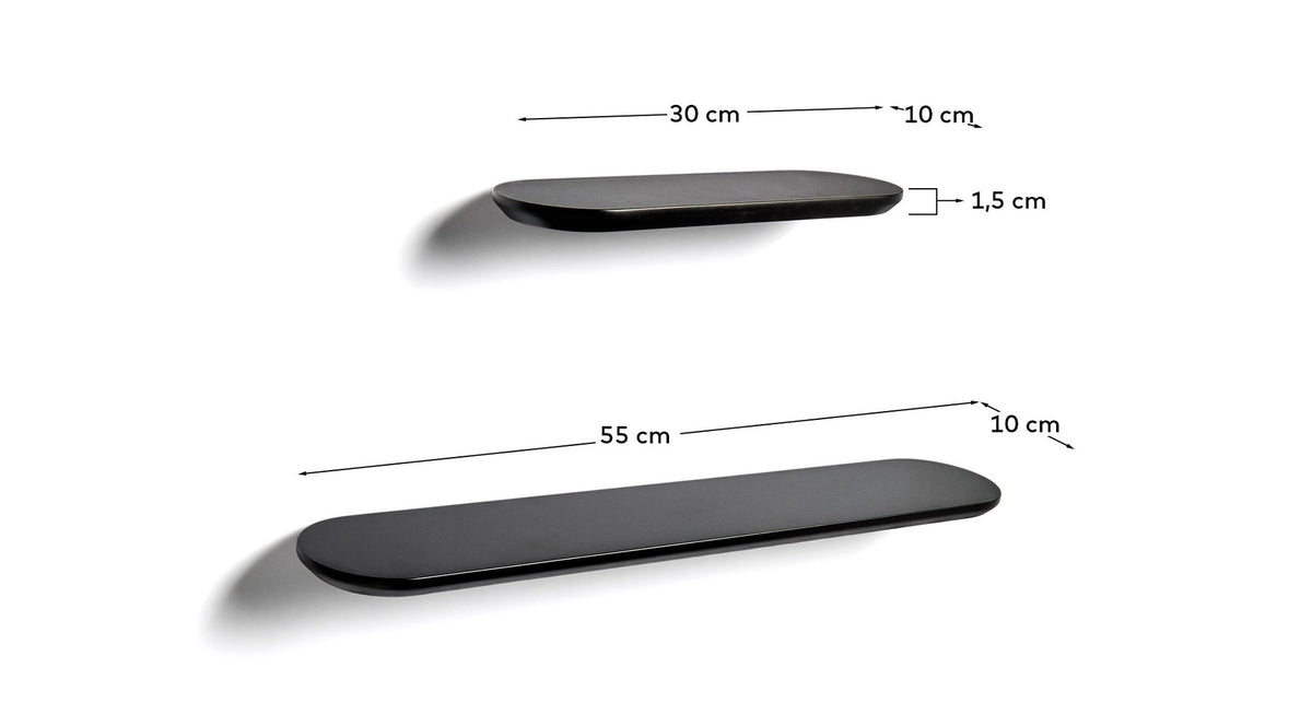 Set Arely aus 2 MDF-Regalen mit schwarzer Lackierung, 35 cm/55 cm in Schwarz präsentiert im Onlineshop von KAQTU Design AG. Wandregal ist von Kave Home