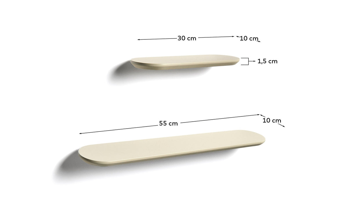 Set Arely aus 2 MDF-Regalen mit beigefarbener Lackierung, 35 cm/55 cm in Beige präsentiert im Onlineshop von KAQTU Design AG. Wandregal ist von Kave Home